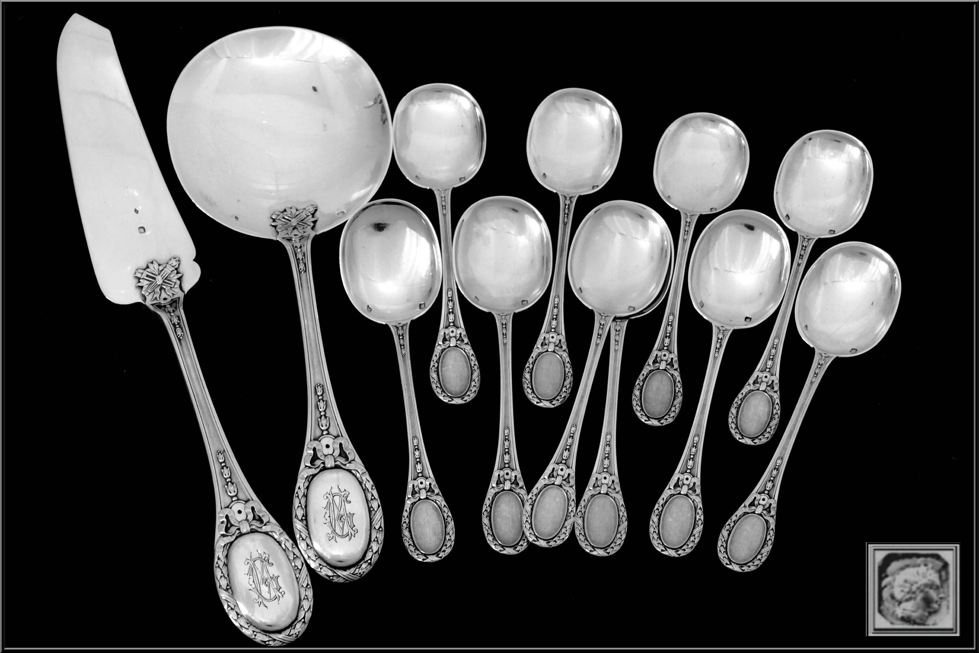 Queille Fabulous French All Sterling Silver Ice Cream Set 12 Pieces Torchs In Excellent Condition In TRIAIZE, PAYS DE LOIRE