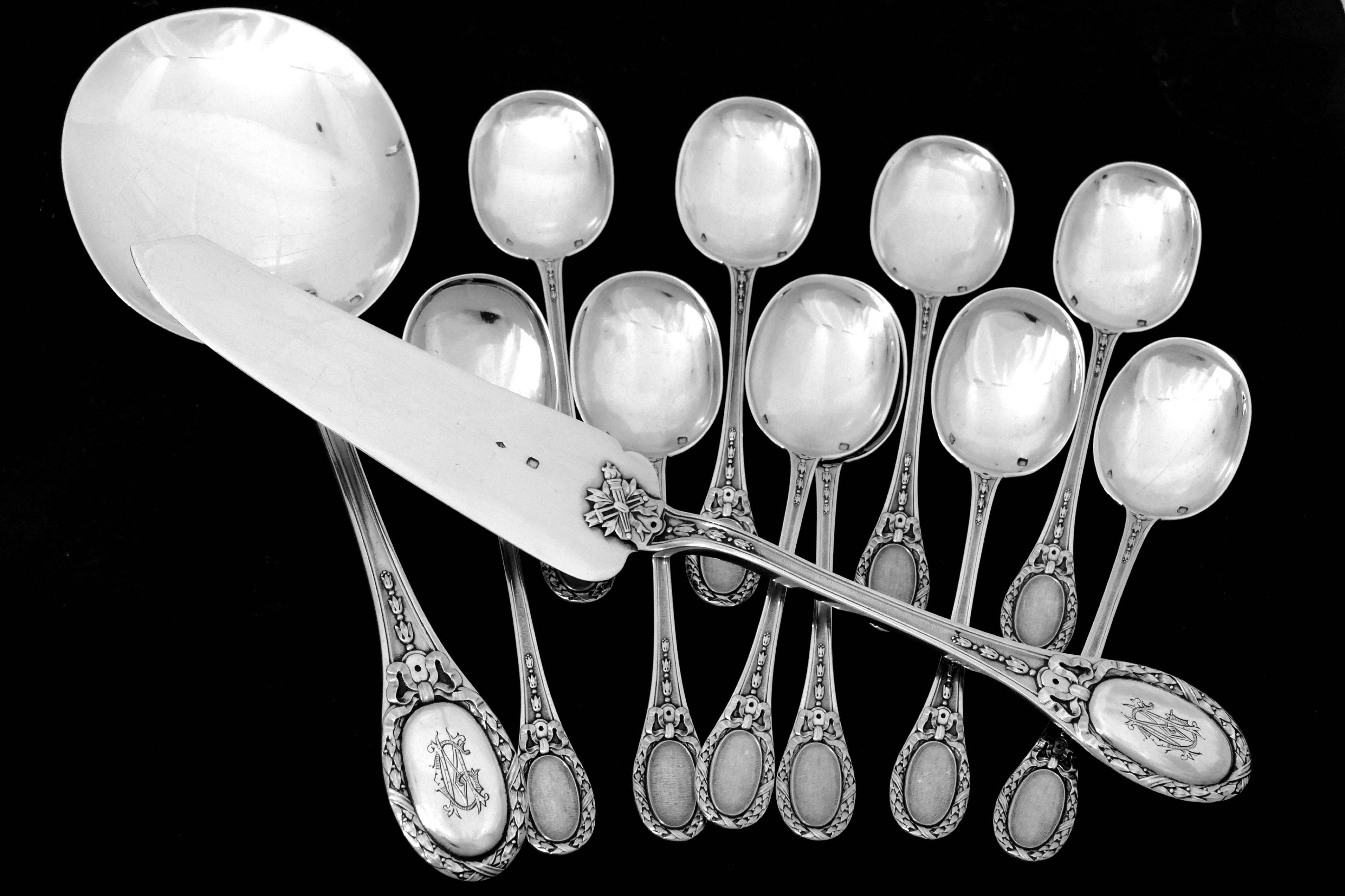 Queille Fabulous French All Sterling Silver Ice Cream Set 12 Pieces Torchs 1
