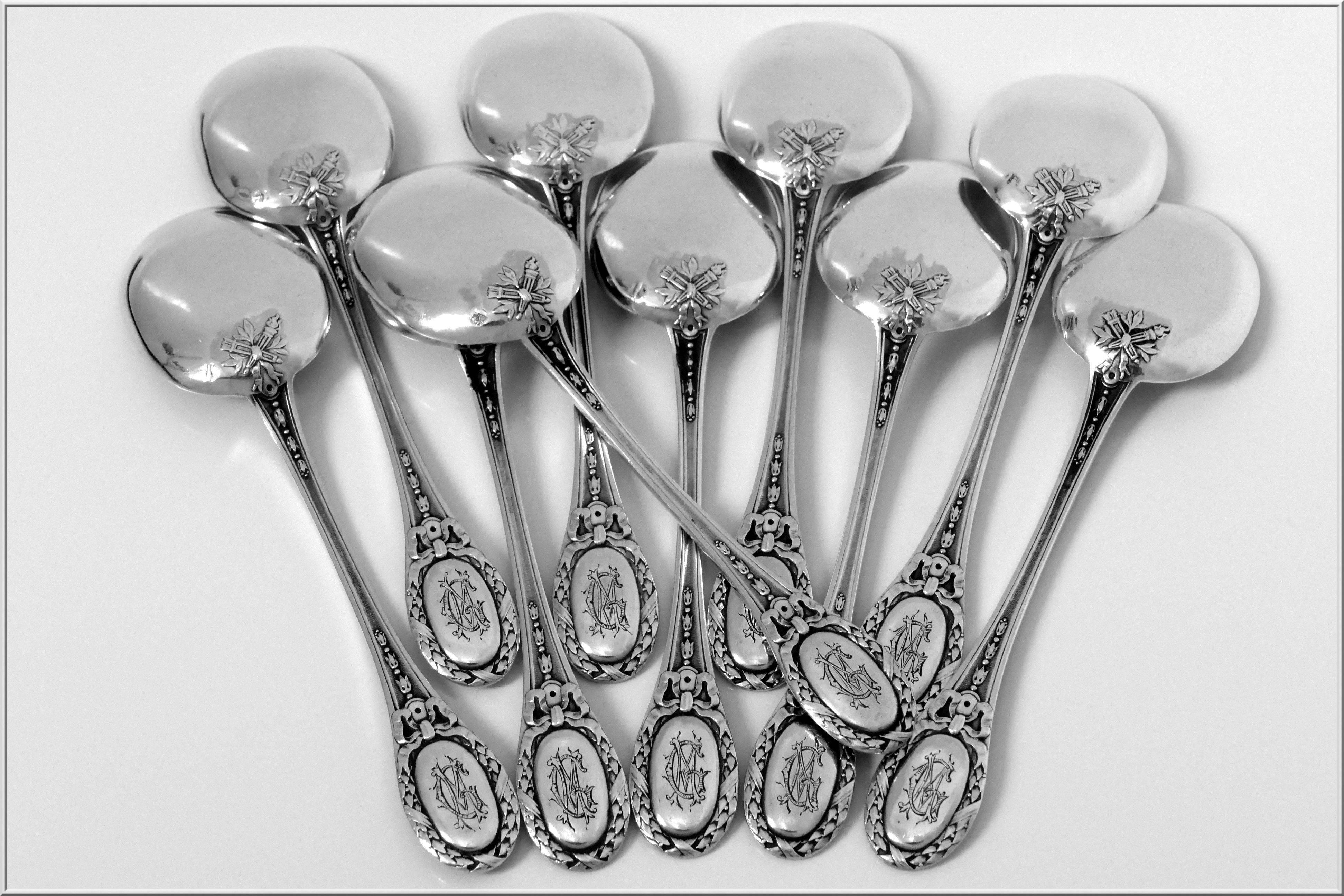 Queille Fabulous French All Sterling Silver Ice Cream Set 12 Pieces Torchs 2