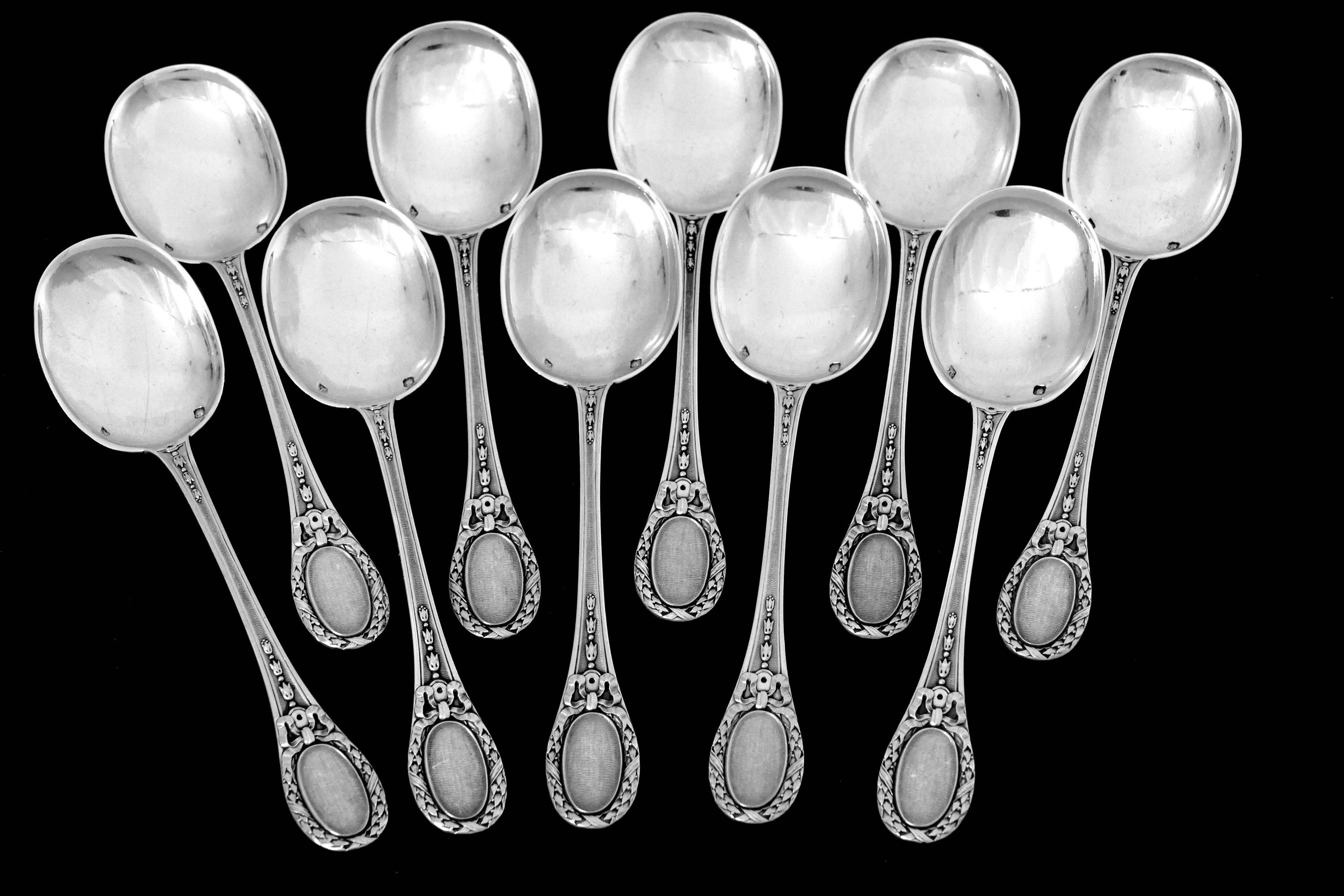 Queille Fabulous French All Sterling Silver Ice Cream Set 12 Pieces Torchs 3