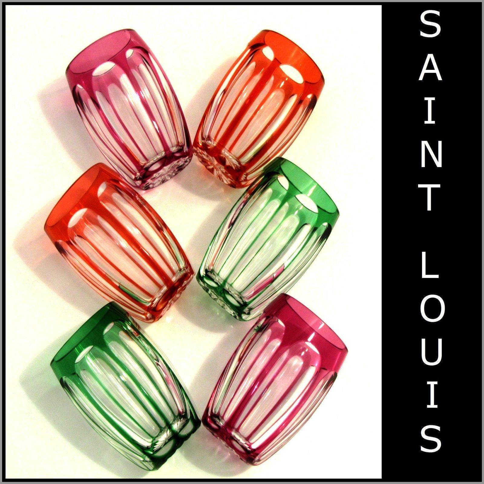 Saint Louis antique French multi-color crystal liquor or aperitif glasses six-pieces

Antique French St Louis cut crystal liquor or aperitif Glasses six-pieces, circa 1900. These pieces are unmarked, made prior to the acid etched mark first used