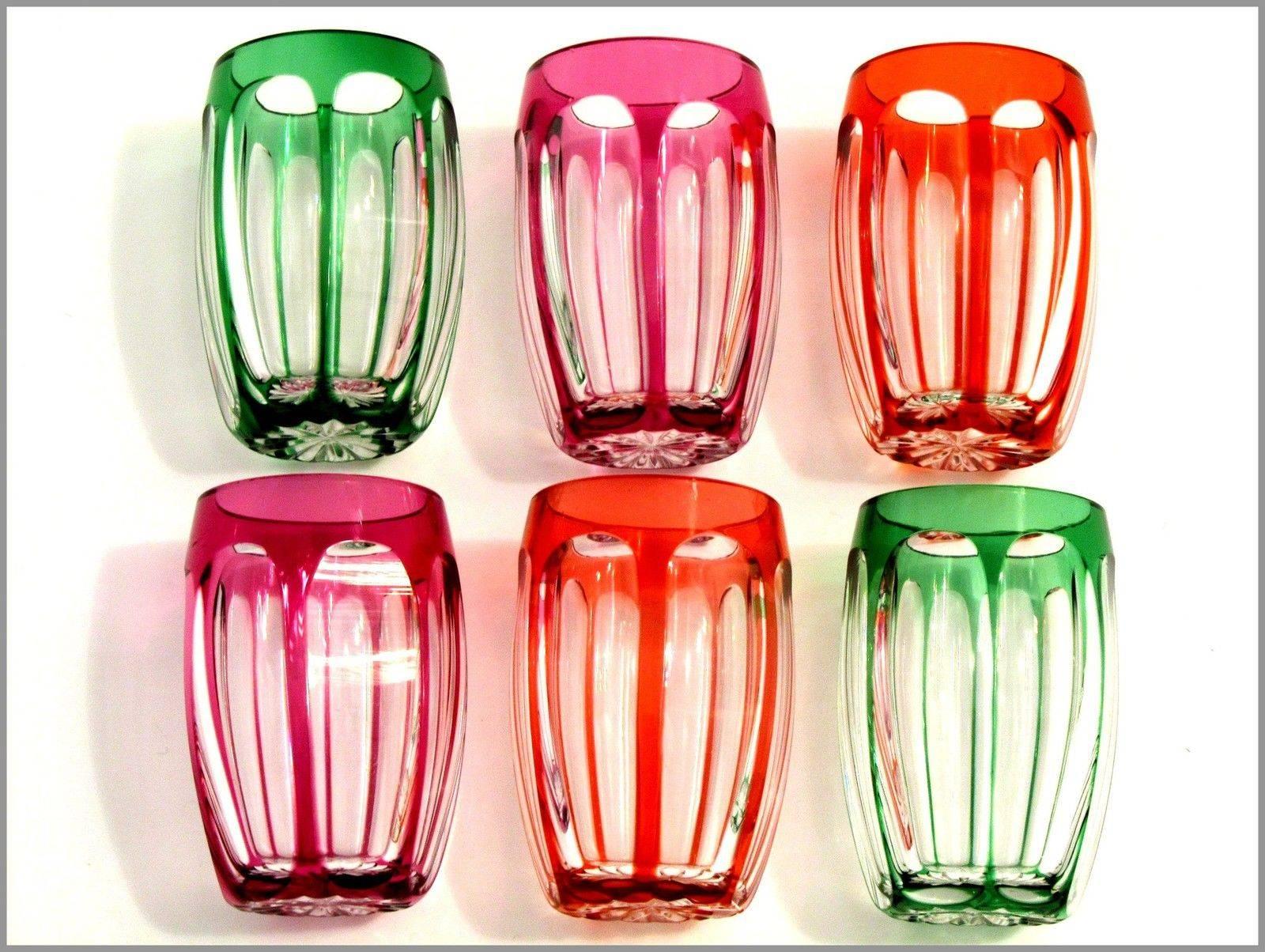 St Louis Antique French Multi-Color Crystal Liquor or Aperitif Glasses In Excellent Condition In TRIAIZE, PAYS DE LOIRE