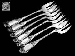 Ernie Fabulous French All Sterling Silver Oyster Forks Set Six Pieces Rococo