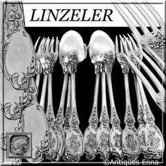Linzeler French Sterling Silver Dinner Flatware Set 12 pieces, Rococo