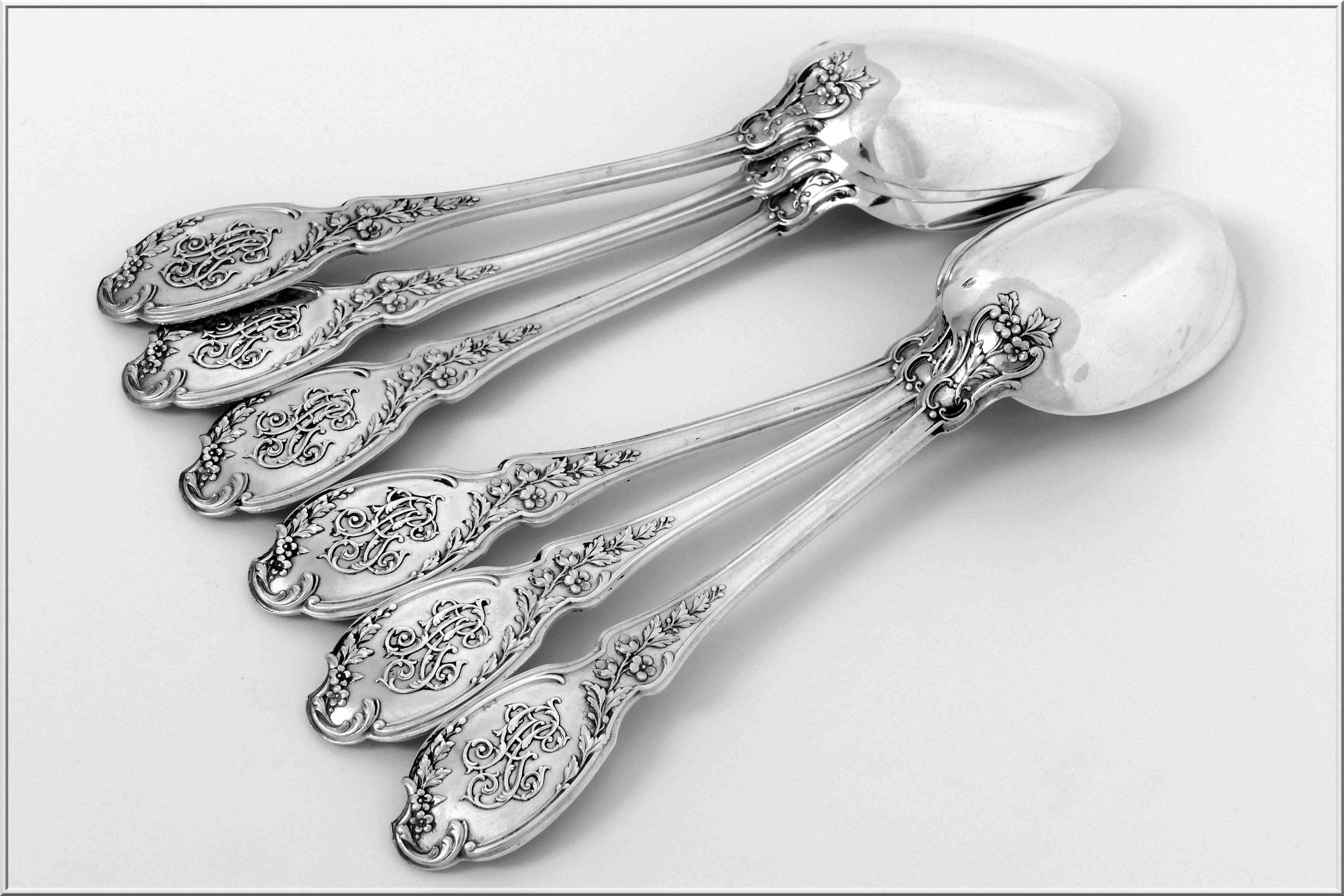 Linzeler French Sterling Silver Dinner Flatware Set 12 pieces, Rococo For Sale 1