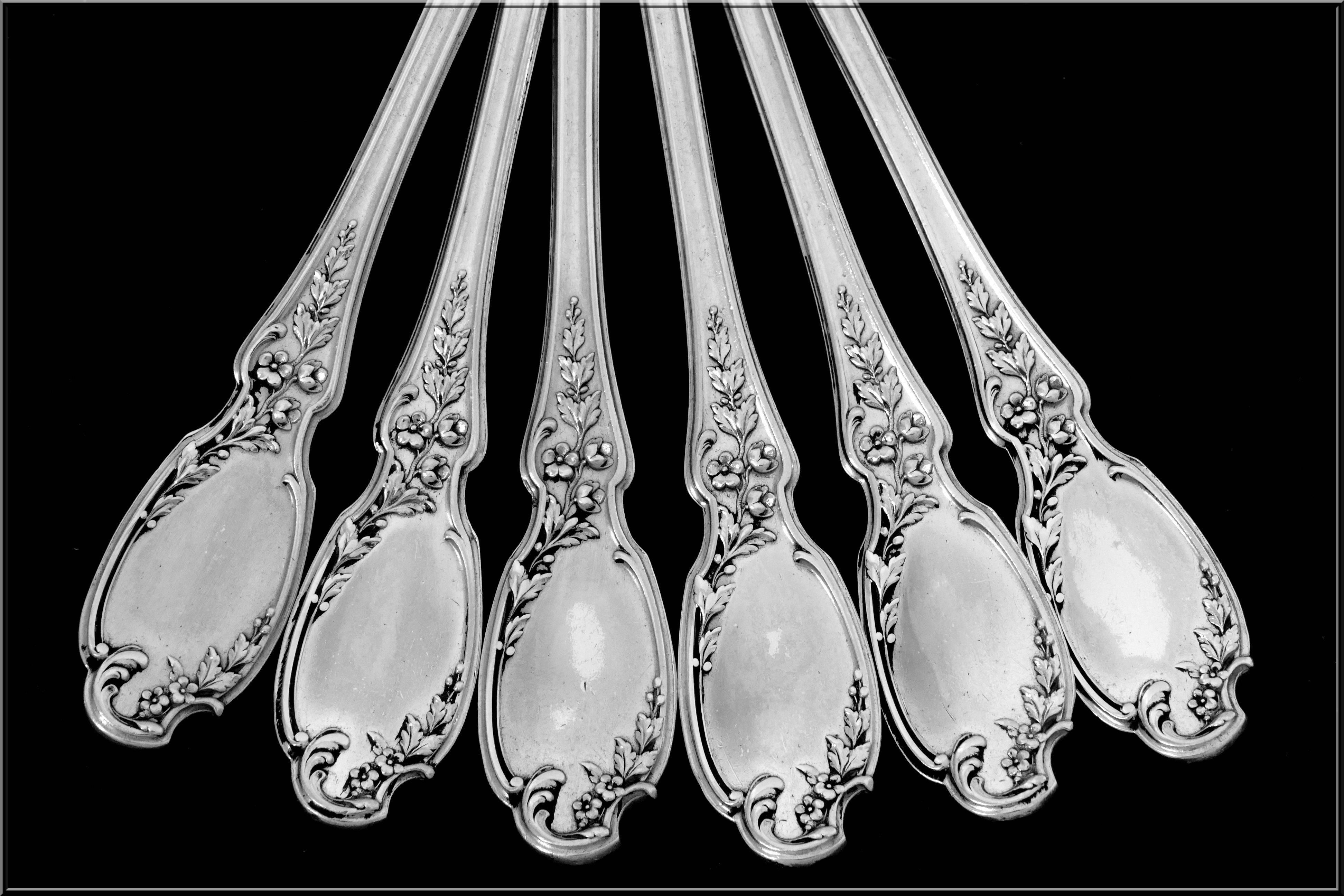 Linzeler French Sterling Silver Dinner Flatware Set 12 pieces, Rococo For Sale 2
