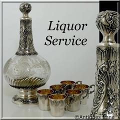 Fabulous French Sterling Silver Baccarat Crystal Liquor Service Rococo