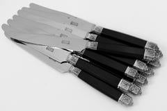 French Silver Ebony Dinner Knife Set 12 pc Renaissance Stainless Blades