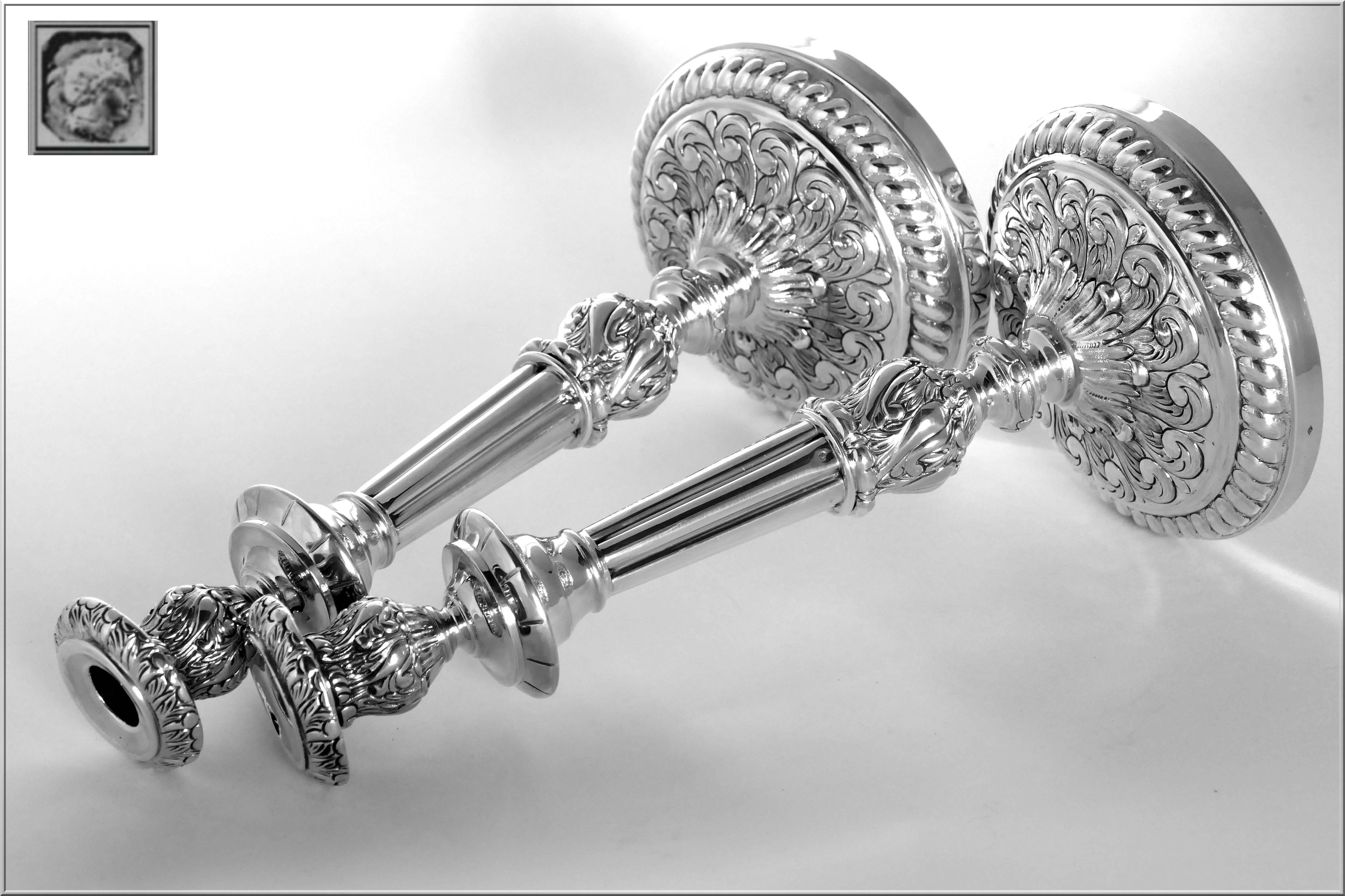 Boivin Imposing French Sterling Silver Candlesticks Pair, Rococo In Excellent Condition In TRIAIZE, PAYS DE LOIRE