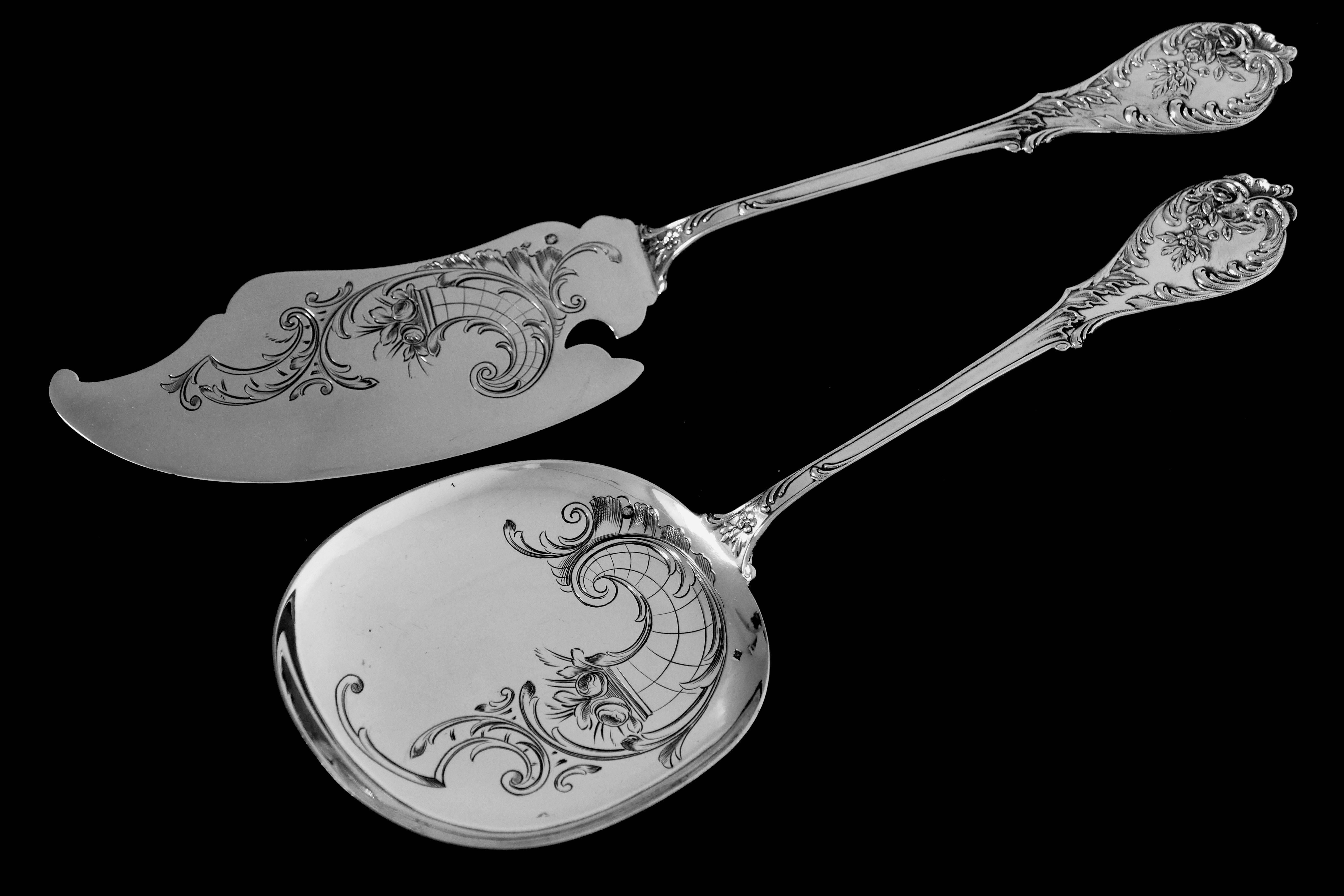 Late 19th Century Prost Fabulous French Sterling Silver Ice Cream Set Two-Pieces Art Nouveau For Sale