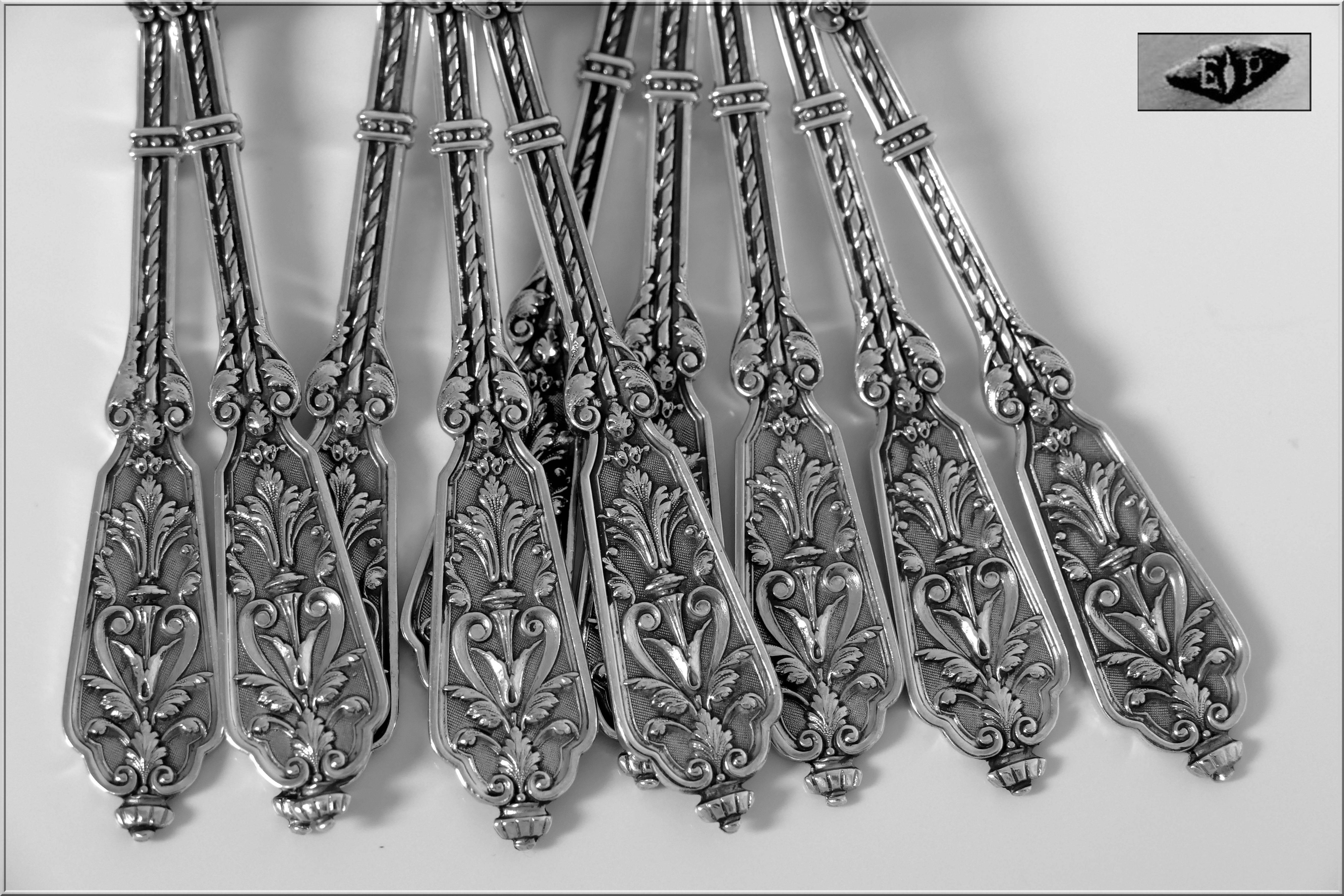Late 19th Century Puiforcat Rare French Sterling Silver Tea/Dessert Spoons Set Renaissance