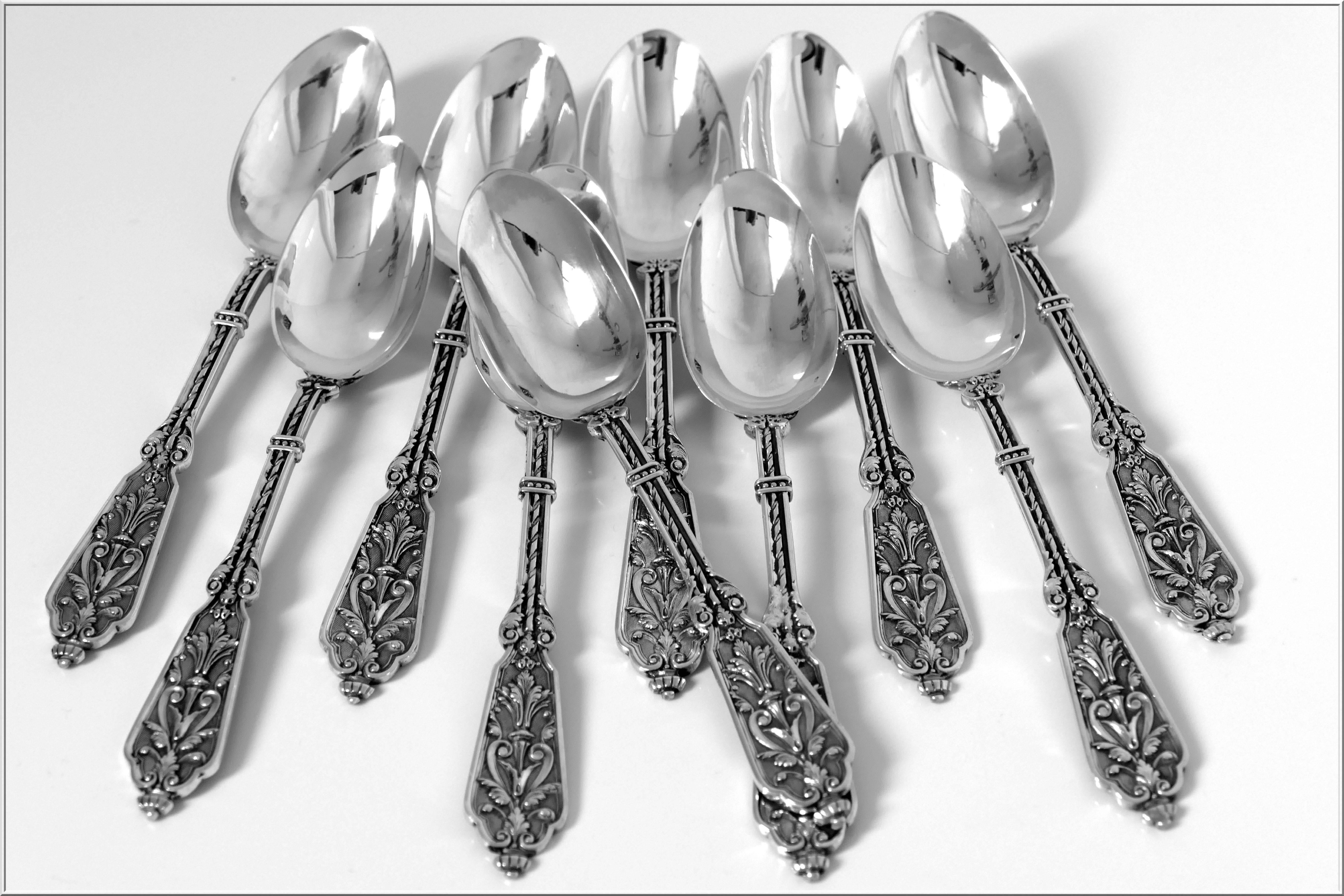 Puiforcat Rare French Sterling Silver Tea/Dessert Spoons Set Renaissance 2