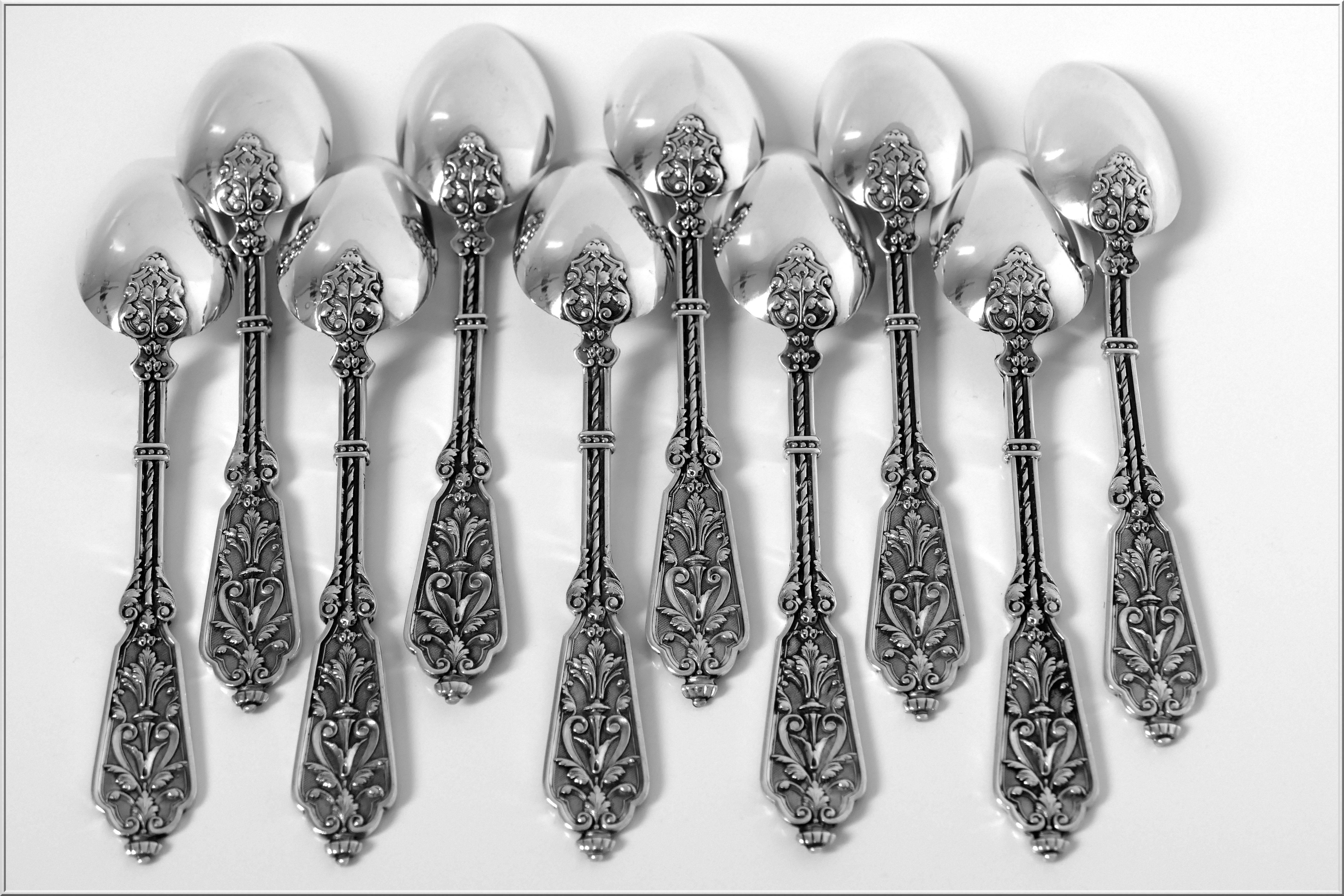 Puiforcat Rare French Sterling Silver Tea/Dessert Spoons Set Renaissance 6