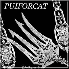 Puiforcat Masterpiece French All Sterling Silver Serving Fork 9"5 Mascaron