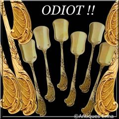 Odiot Rare French Sterling Silver 18-Karat Gold Ice Cream Spoons Set Six Pieces