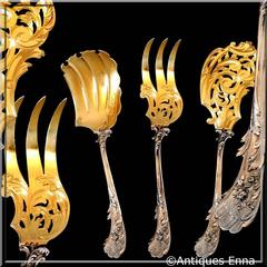 Labat French Sterling Silver 18-Karat Gold Hors D'oeuvre Dessert Set