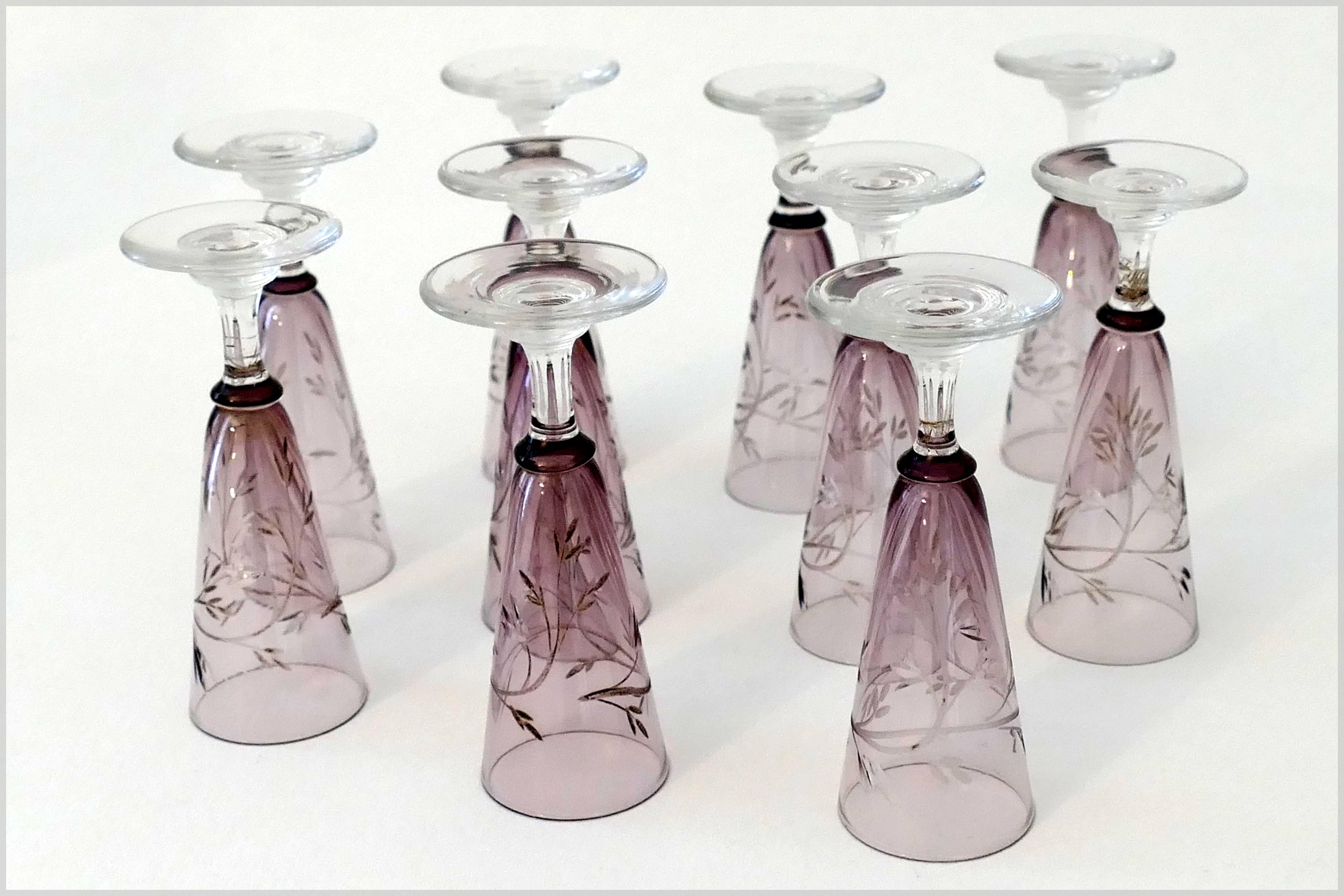 1900s Saint Louis Amethyst Cut Crystal Liquor Set Decanters Cordials and Tray 3