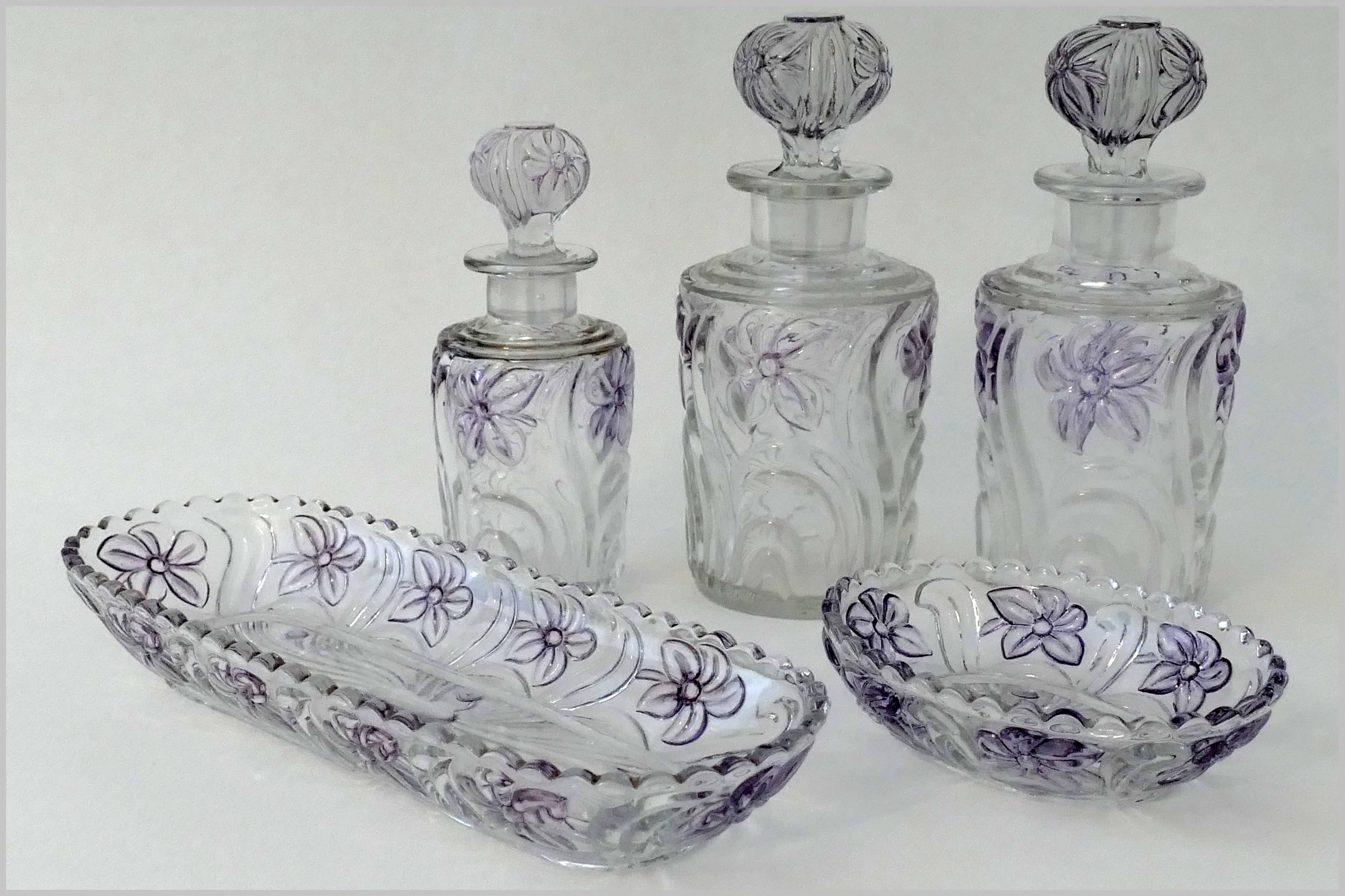 Rare Saint Louis Amethyst Crystal Dresser / Vanity Perfume Set of Five Pieces 1