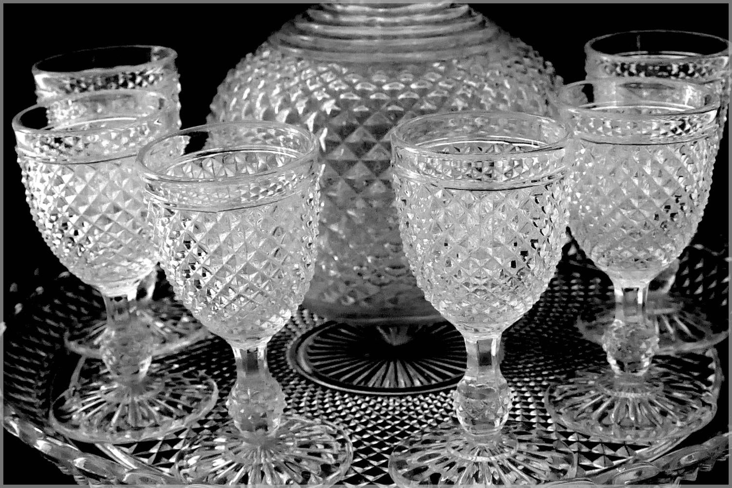 1900 Rare Baccarat Diamond CutCrystal Liquor or Aperitif Service at