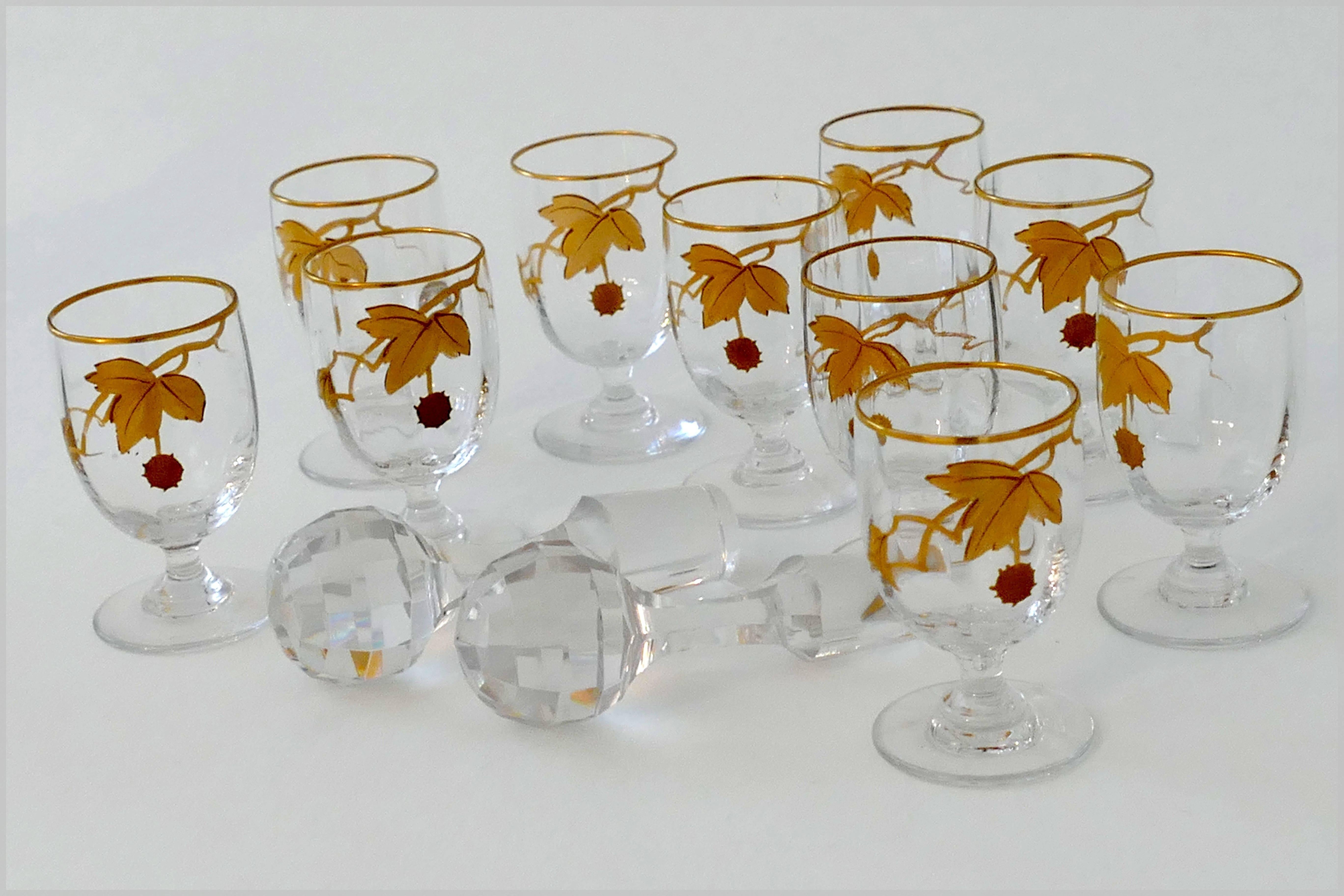 1900 Rare Baccarat Gold Crystal Liquor or Aperitif Service, Sycamore Tree Model 1