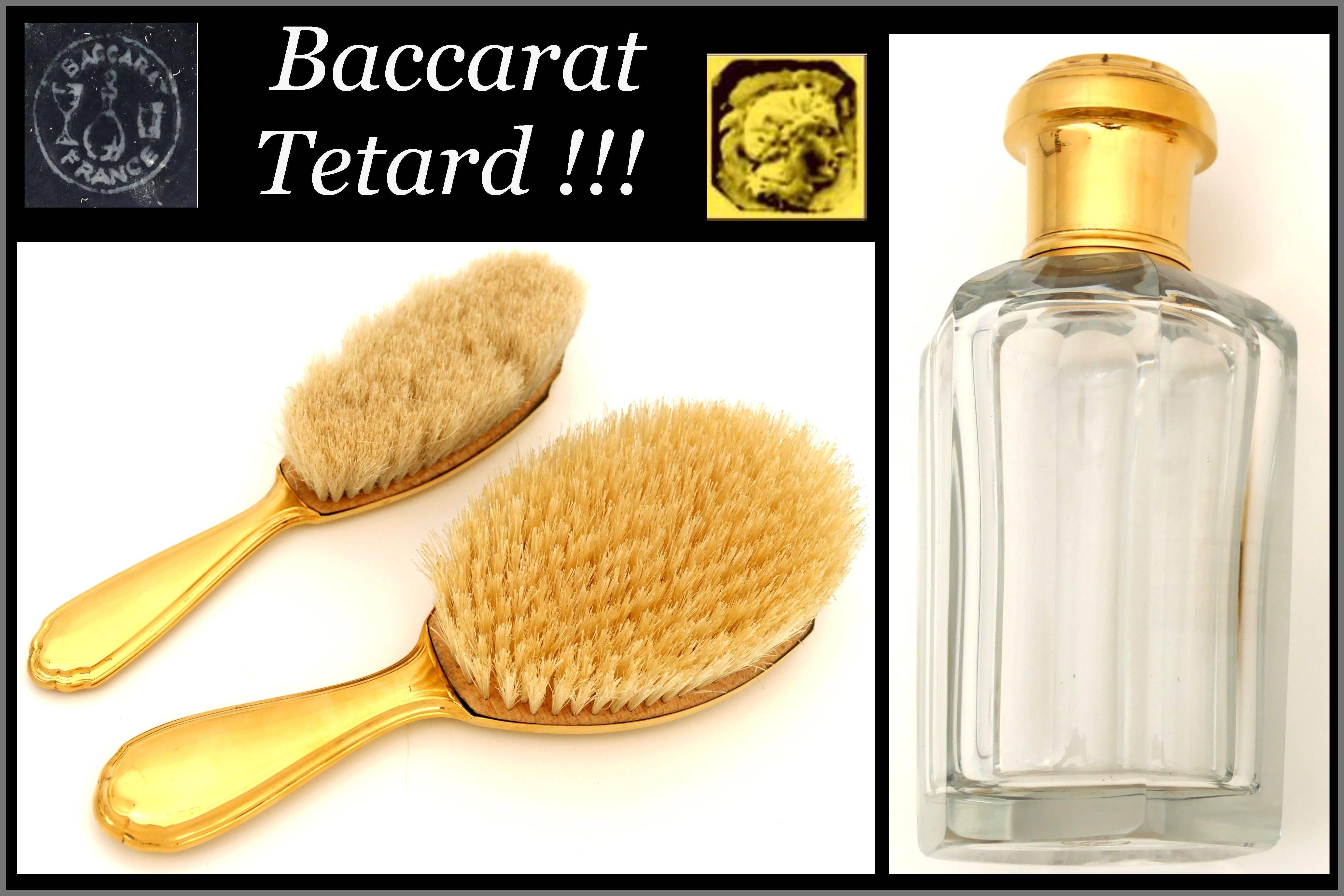 Tetard French 18-Karat Gold Sterling Silver Baccarat Crystal Travel Vanity Set In Good Condition For Sale In TRIAIZE, PAYS DE LOIRE