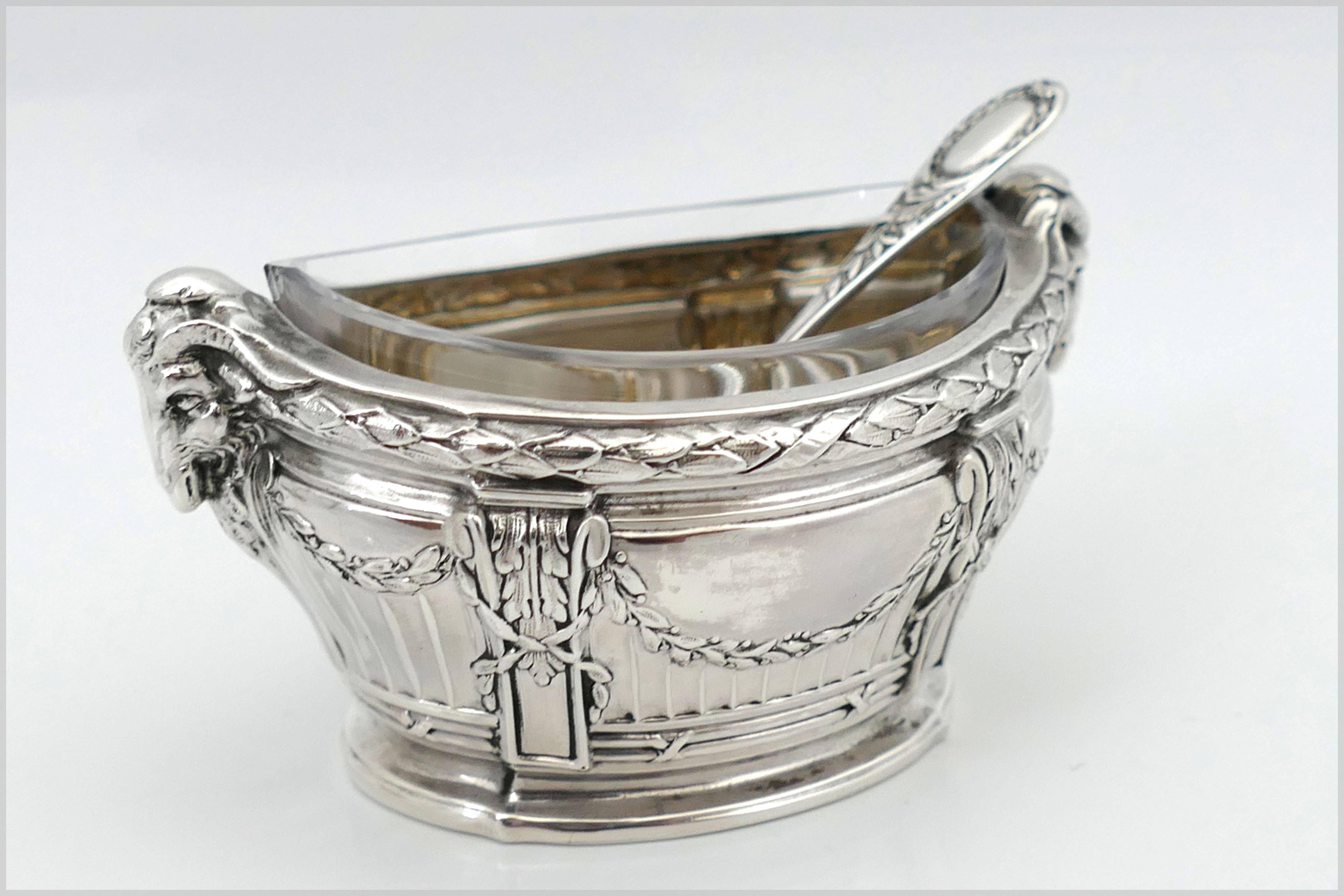 Puiforcat Masterpiece French Sterling Silver Salt Cellars Pair Spoons Ram's Head 2