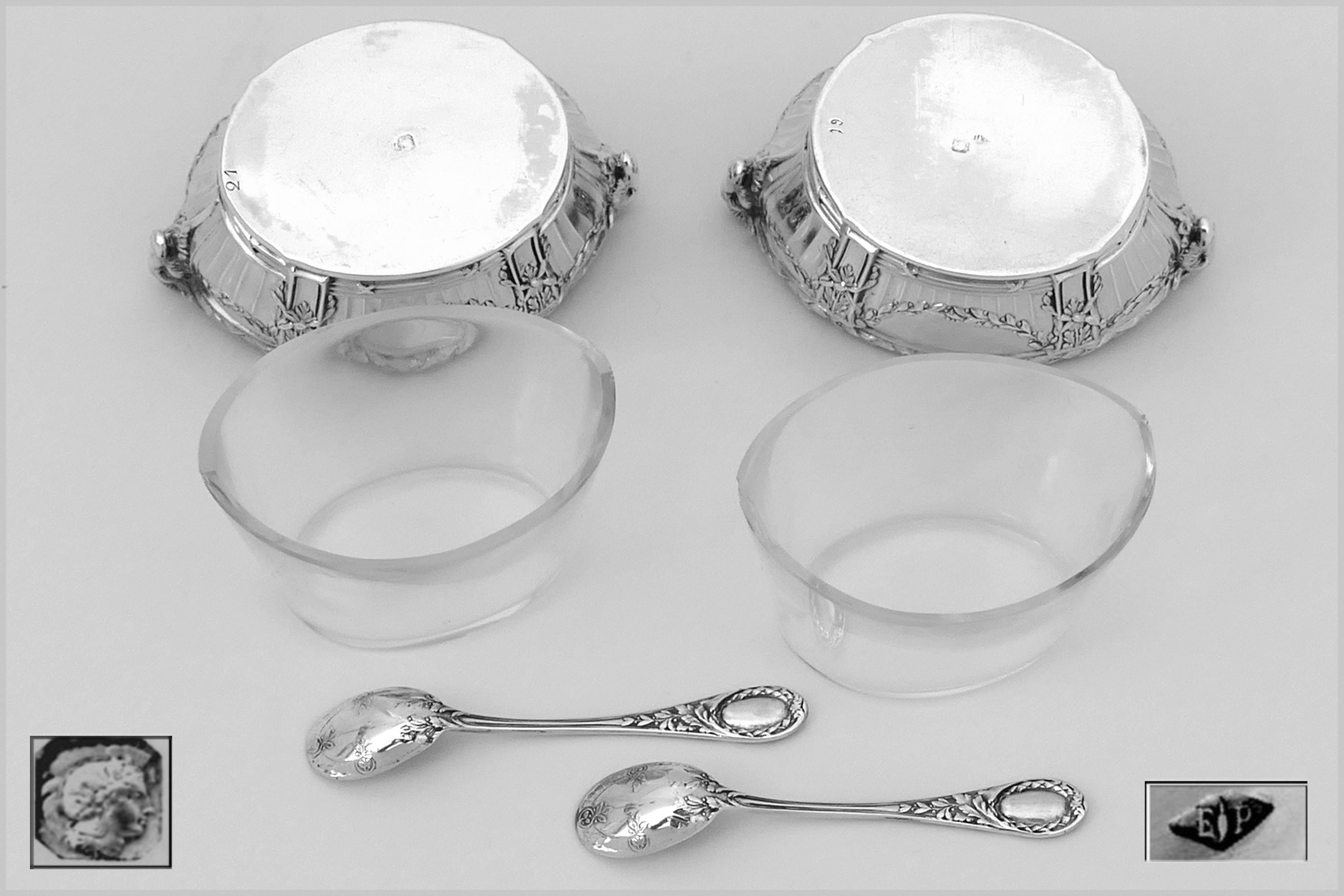 Puiforcat Masterpiece French Sterling Silver Salt Cellars Pair Spoons Ram's Head 3