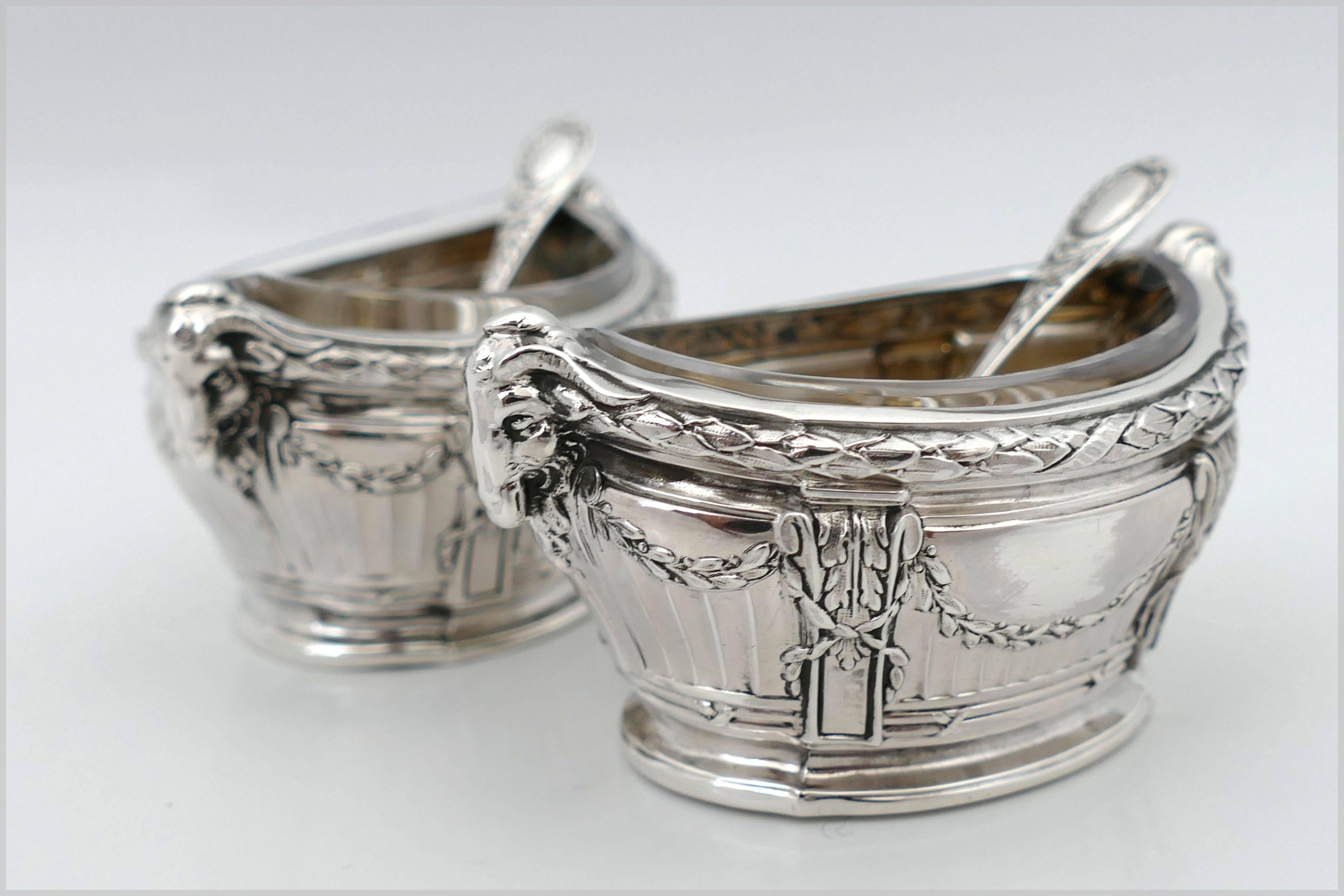 Puiforcat Masterpiece French Sterling Silver Salt Cellars Pair Spoons Ram's Head 4