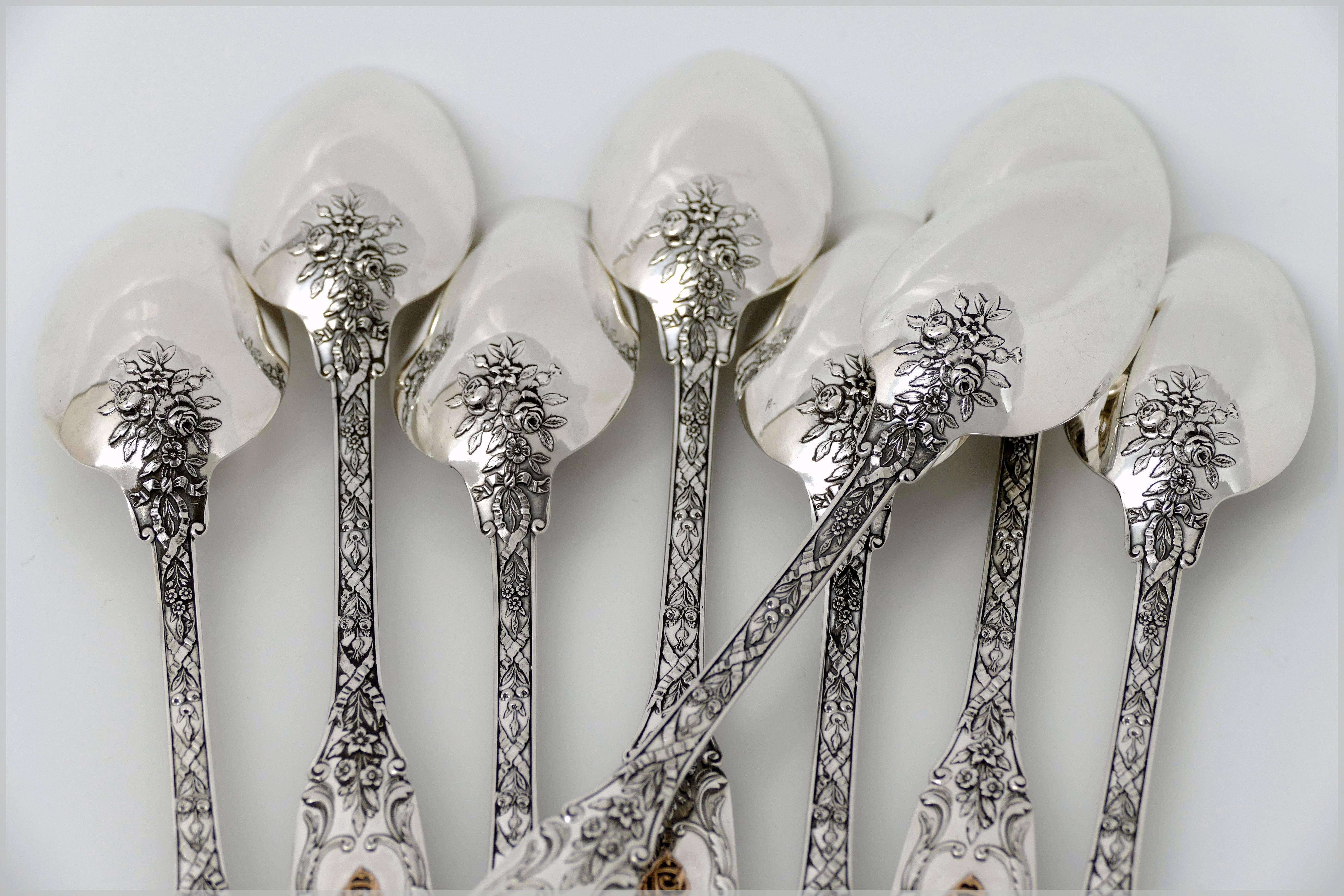 Cardeilhac French Sterling Silver 18K Gold Dessert Entremet Spoons Set  3