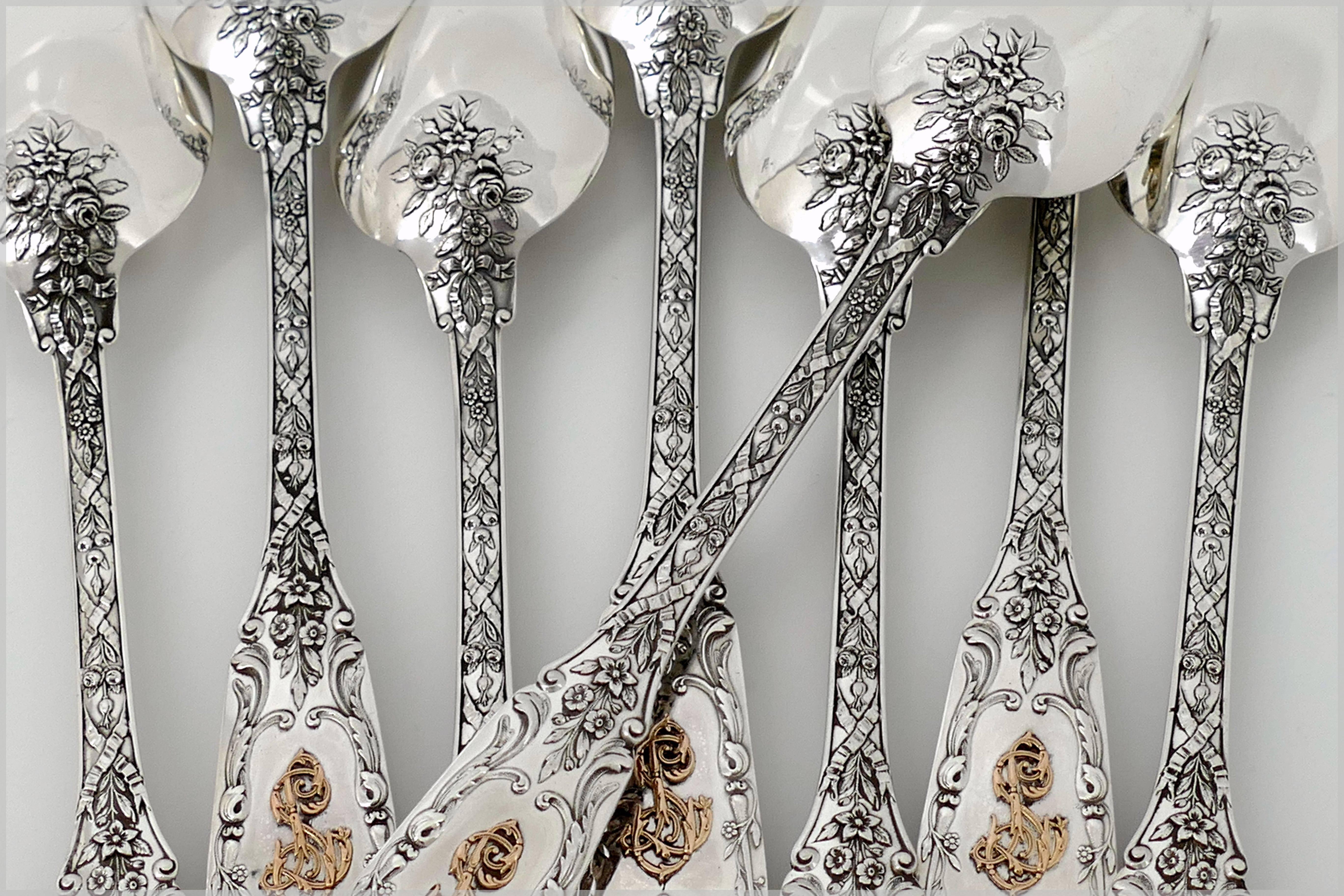 Cardeilhac French Sterling Silver 18K Gold Dessert Entremet Spoons Set  5