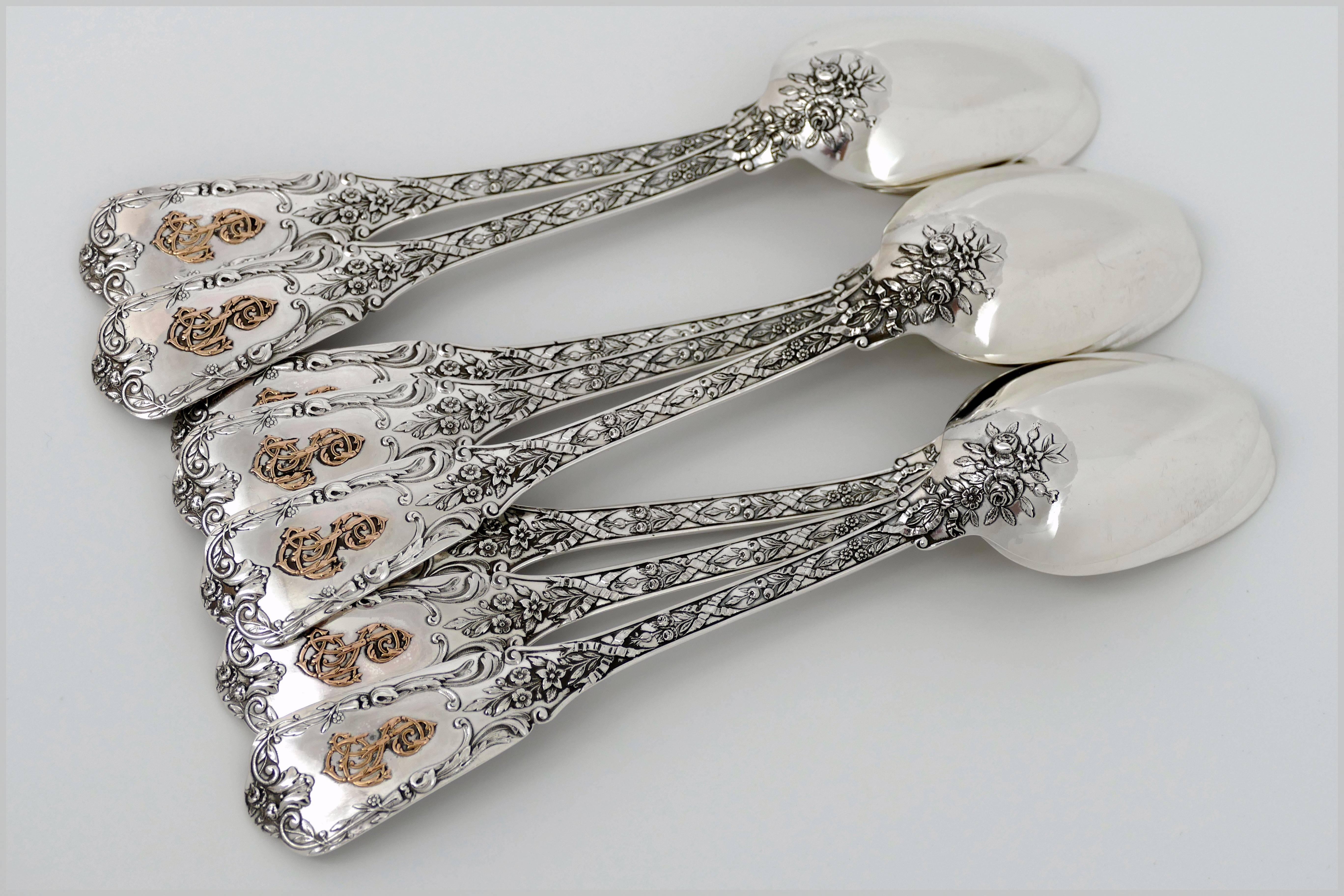 Cardeilhac French Sterling Silver 18K Gold Dessert Entremet Spoons Set  4