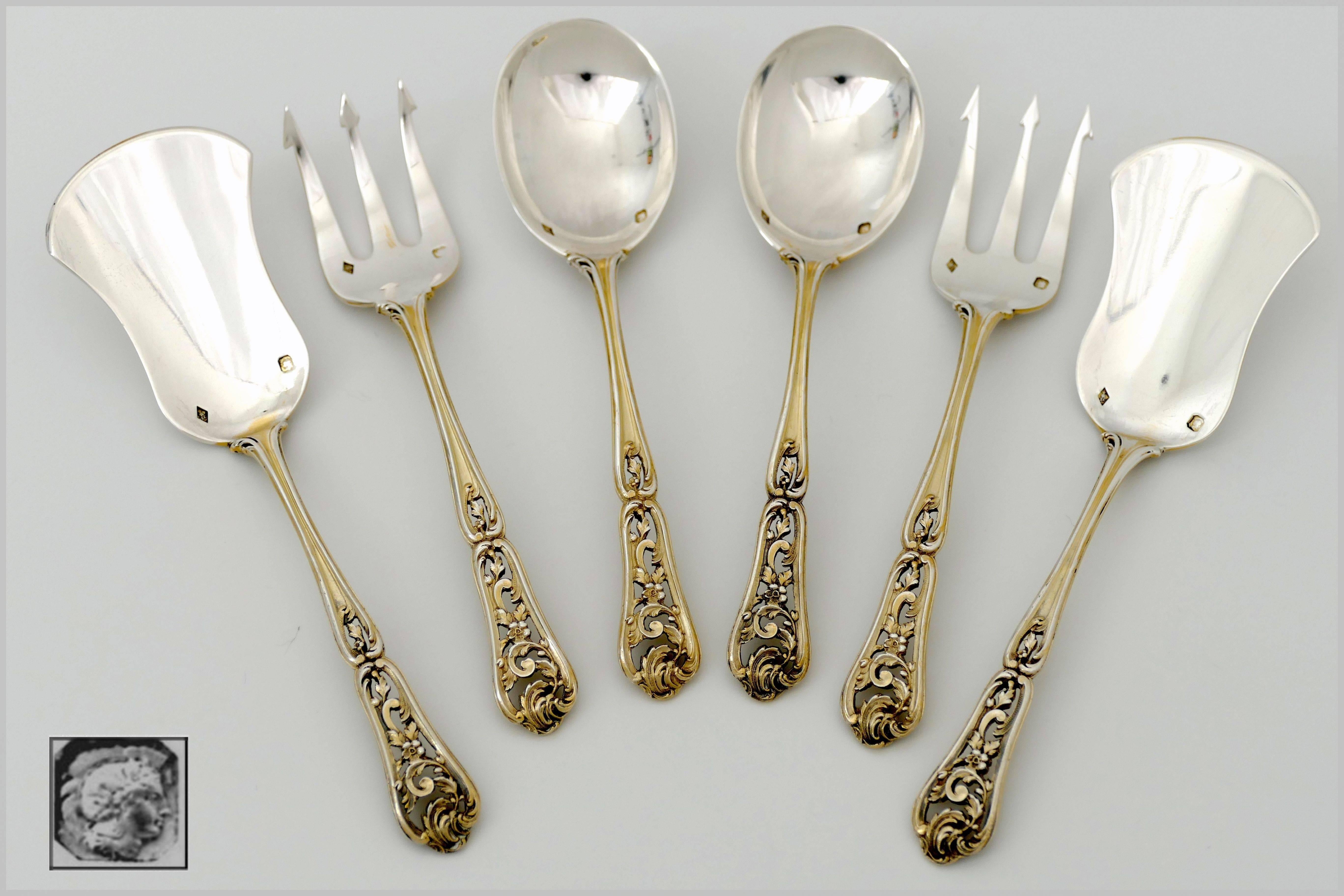 Cardeilhac French Sterling Silver 18-Karat Gold Dessert Hors D'oeuvre Set Box In Good Condition For Sale In TRIAIZE, PAYS DE LOIRE