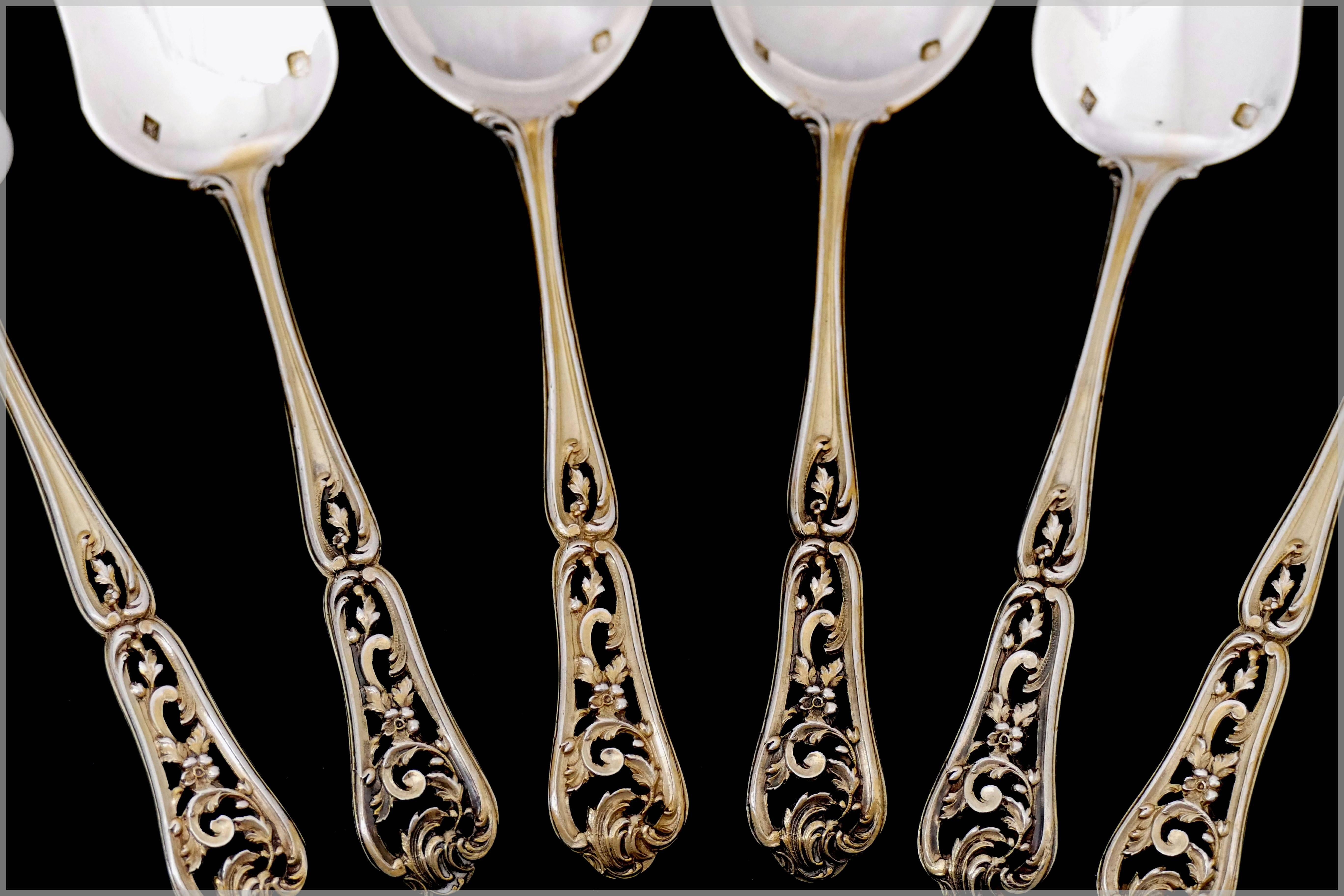 Rococo Cardeilhac French Sterling Silver 18-Karat Gold Dessert Hors D'oeuvre Set Box For Sale