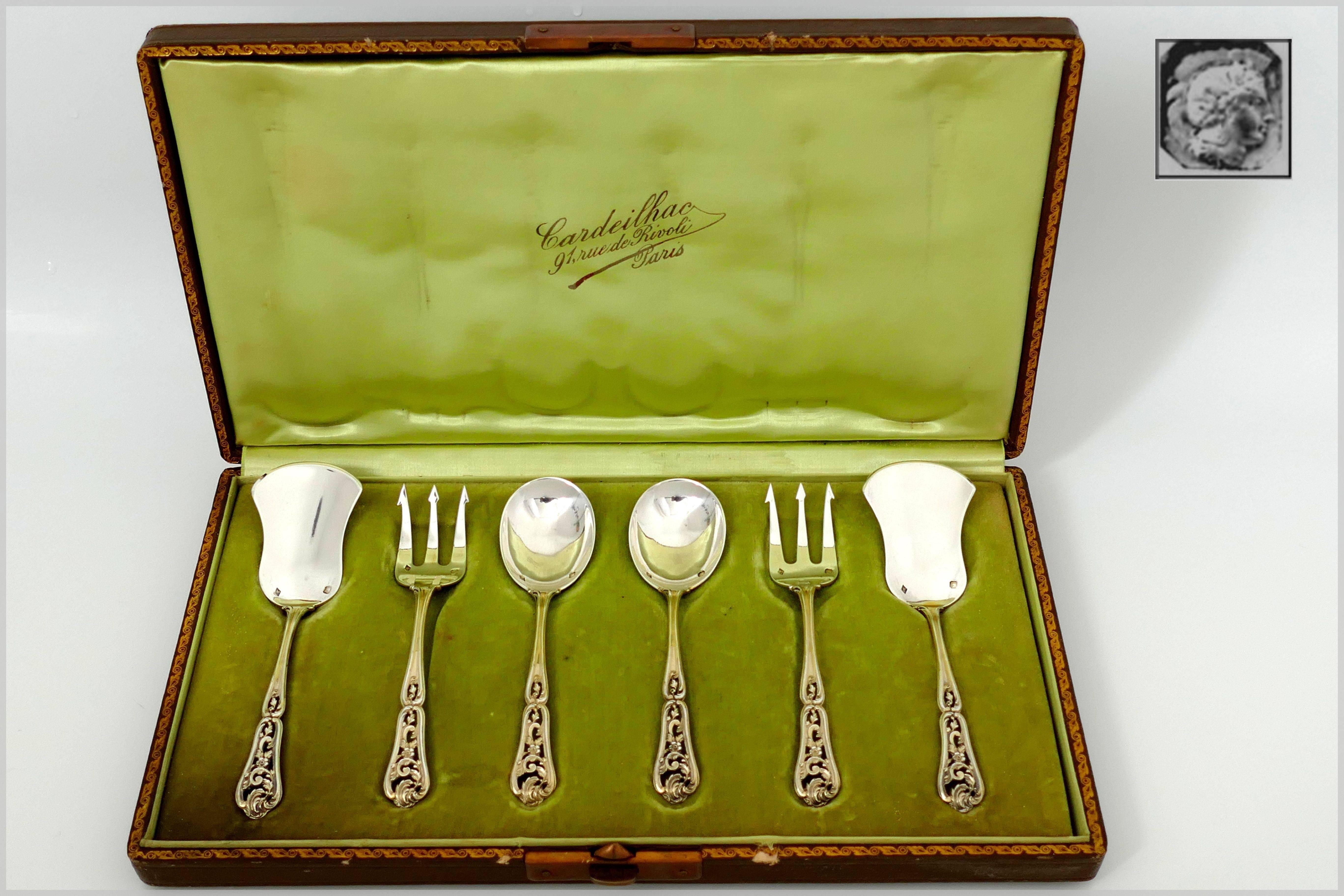 Cardeilhac French Sterling Silver 18-Karat Gold Dessert Hors D'oeuvre Set Box For Sale 3