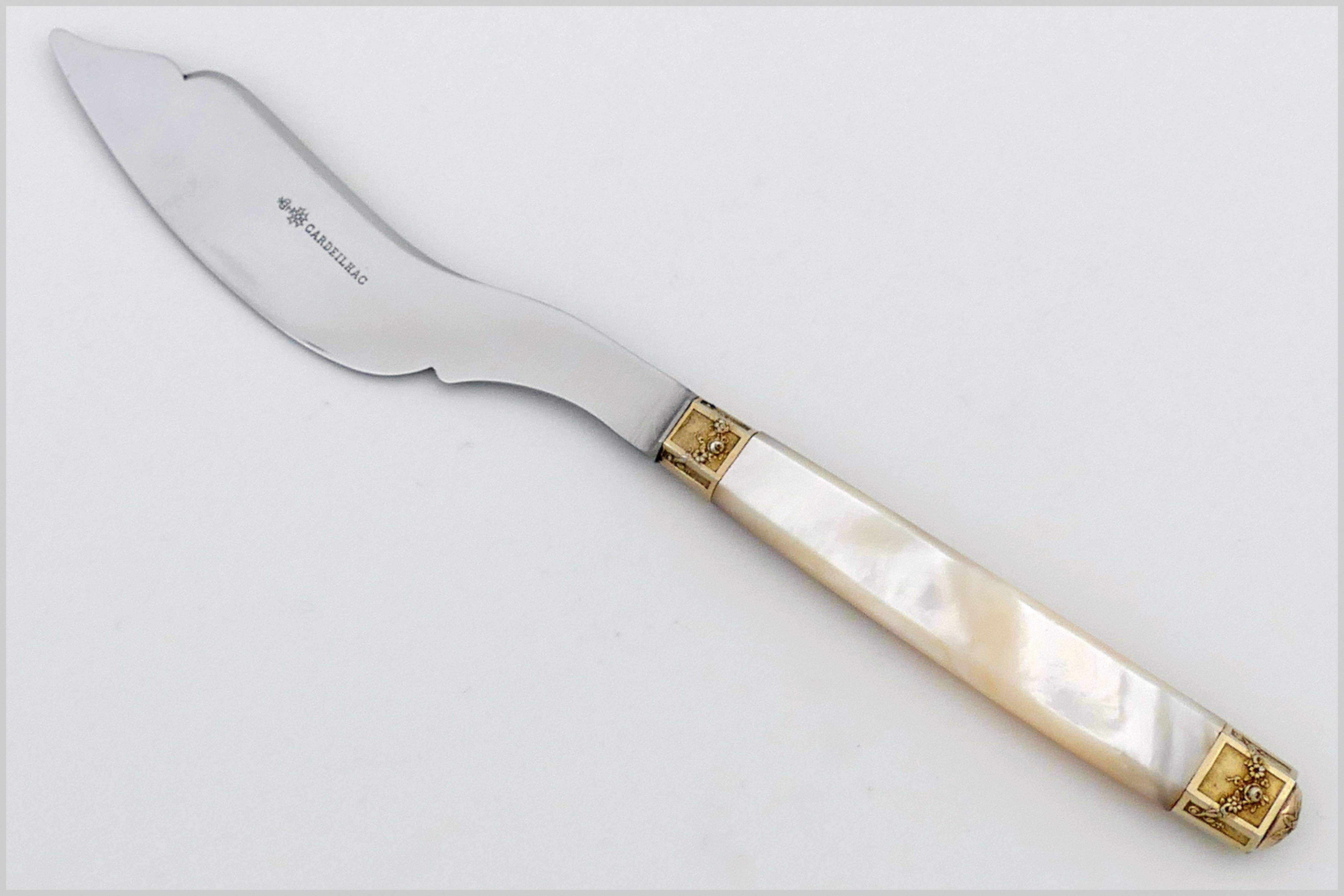 Cardeilhac French Sterling Silver 18-Karat Gold Mother-of-pearl Knife Set 1