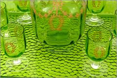 1900 Rare Baccarat Gold Green Chartreuse Crystal Liquor or Aperitif Service
