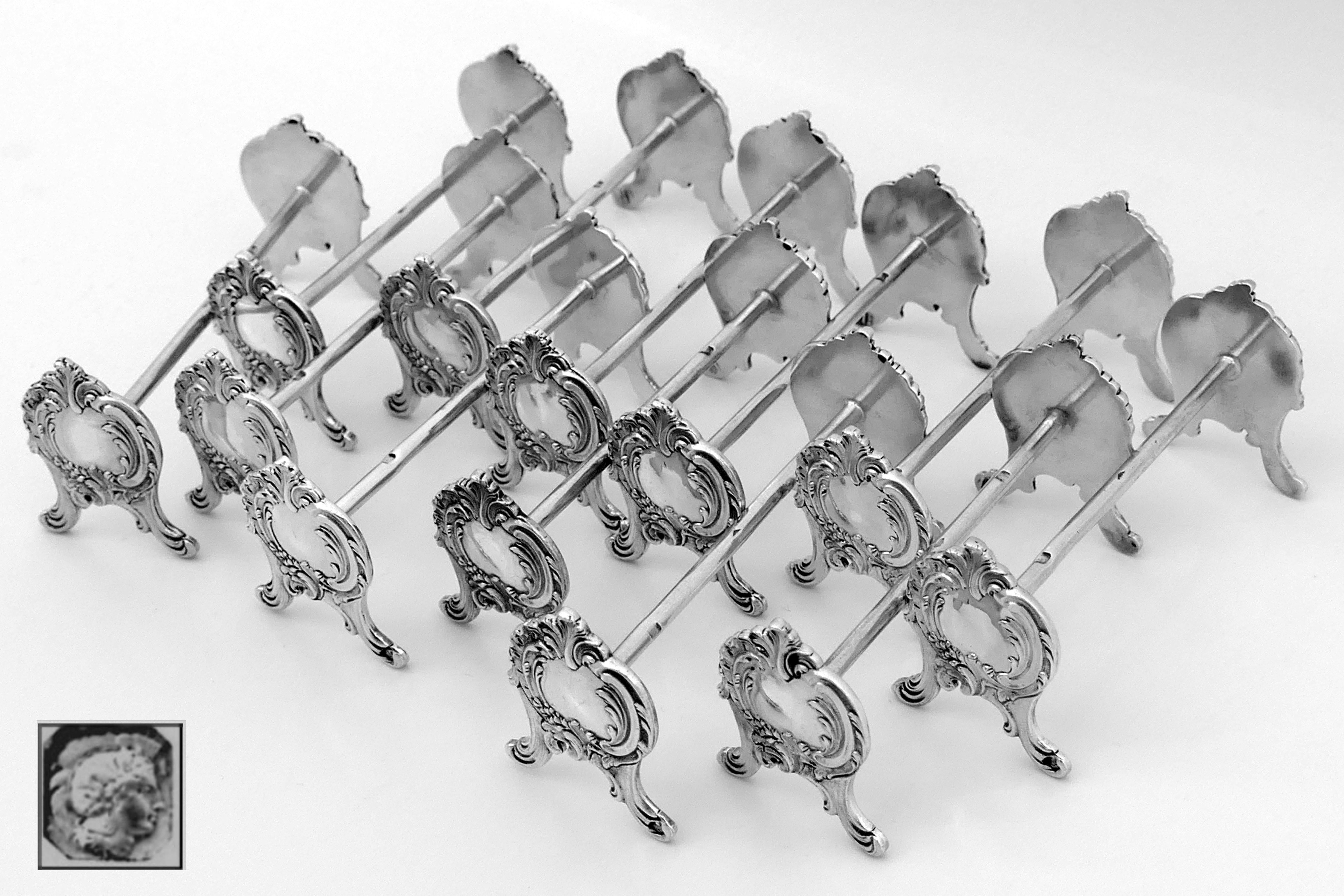 Henin French All Sterling Silver Knife Rests Set of Twelve-Pieces Rococo 1