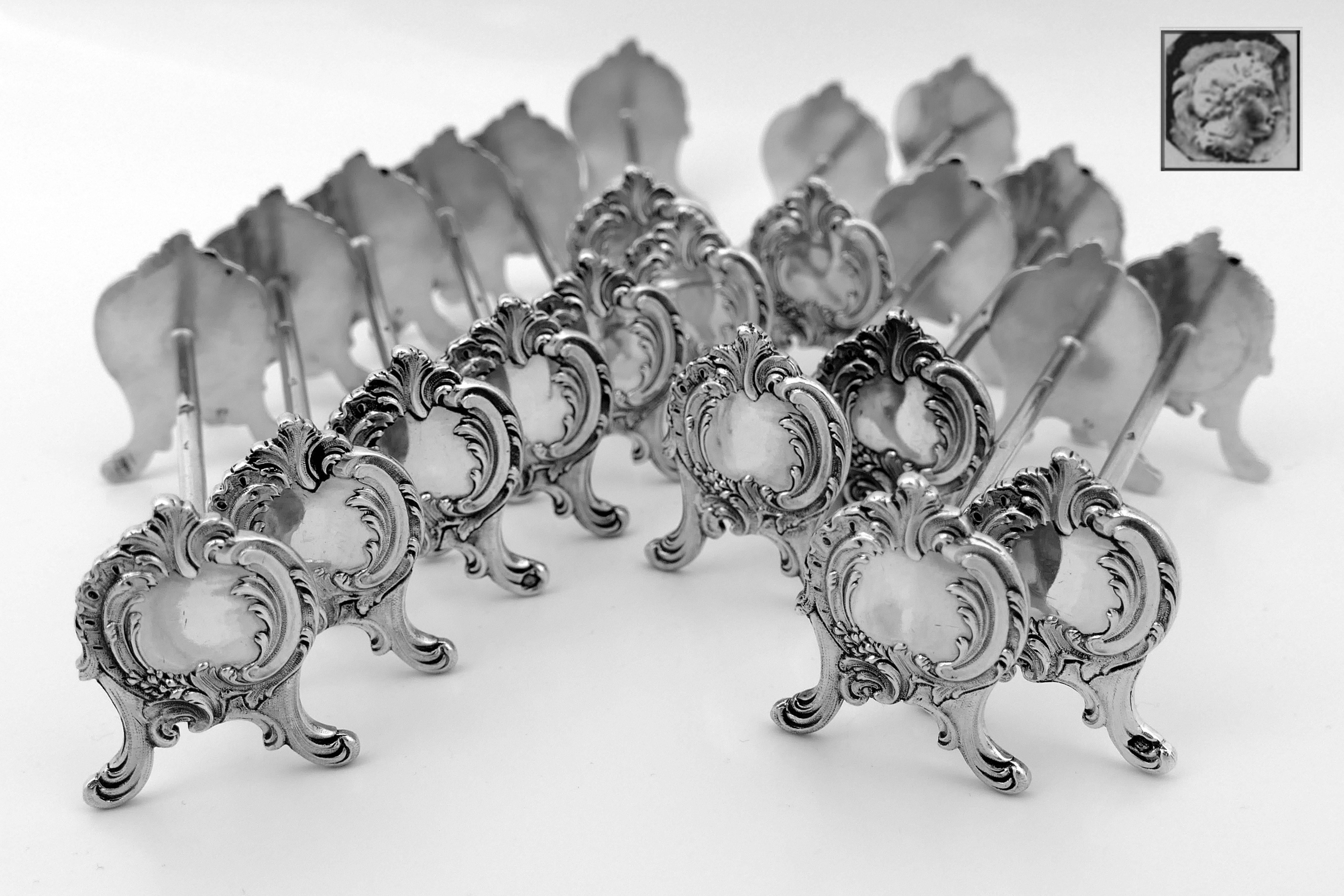 Henin French all sterling silver knife rests set of twelve-pieces Rococo.

Extremely rare model of knife rests set. It is even rarer to see full service of 12 pieces of French sterling silver. These objects are usually made of silver plate. Finesse
