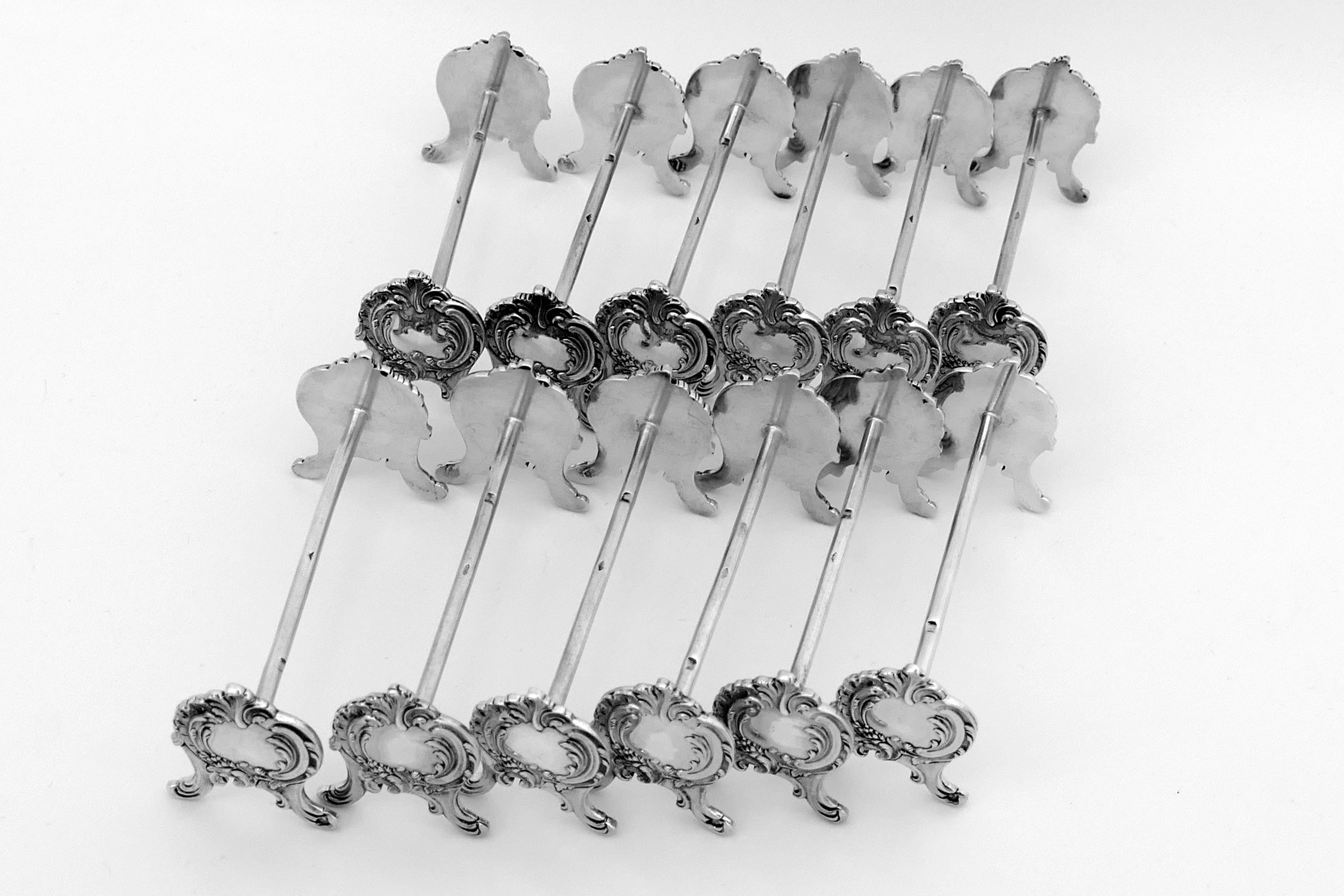 Henin French All Sterling Silver Knife Rests Set of Twelve-Pieces Rococo 6