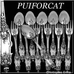Puiforcat Rare French Sterling Silver Flatware Set of 12 Pieces Acanthus