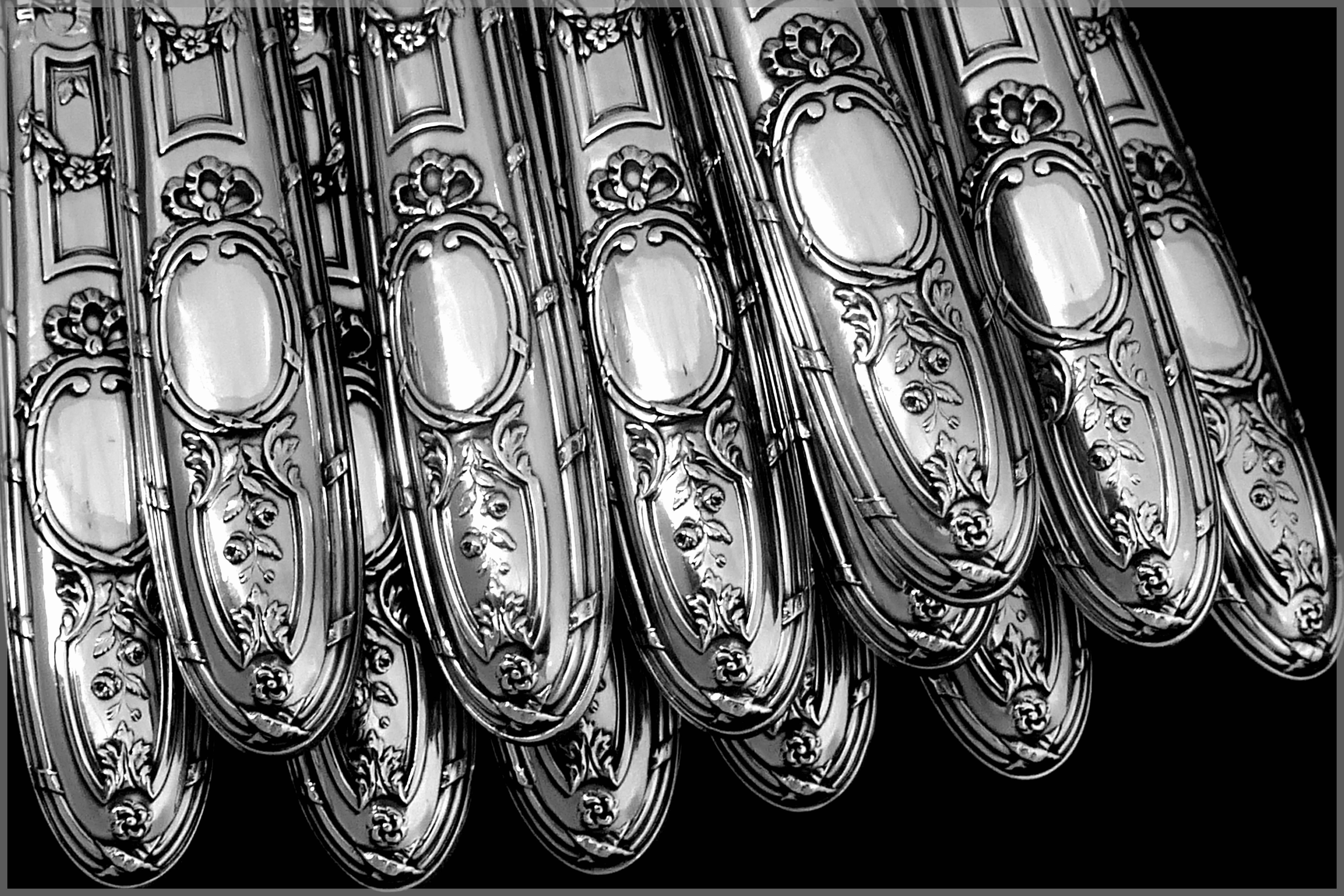 Veyrat French Sterling Silver Dinner Knife Set 12 Pieces with Box Neoclassical 5
