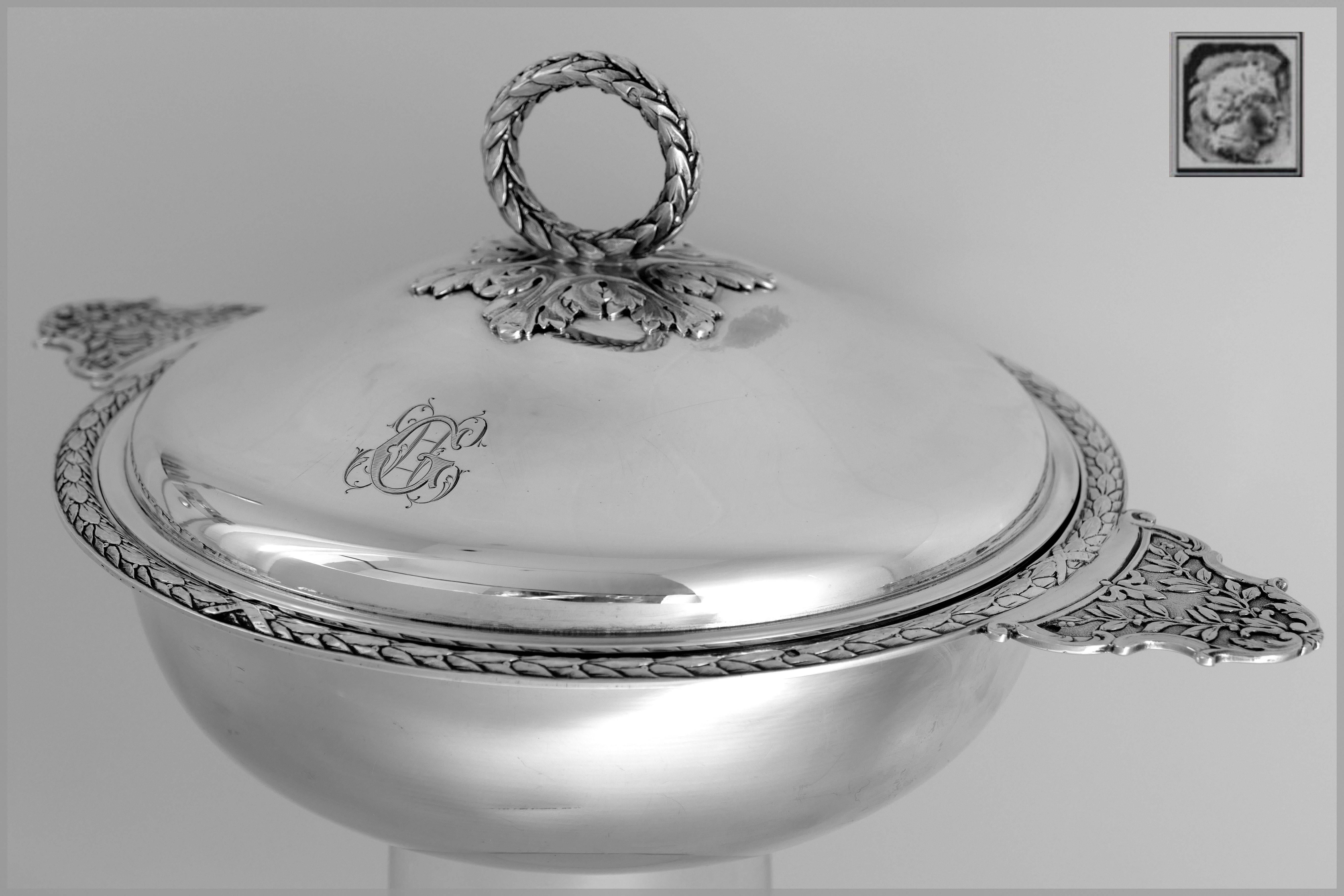 Lapeyre French Sterling Silver Ecuelle Covered Serving Dish/Tureen Neoclassical 1