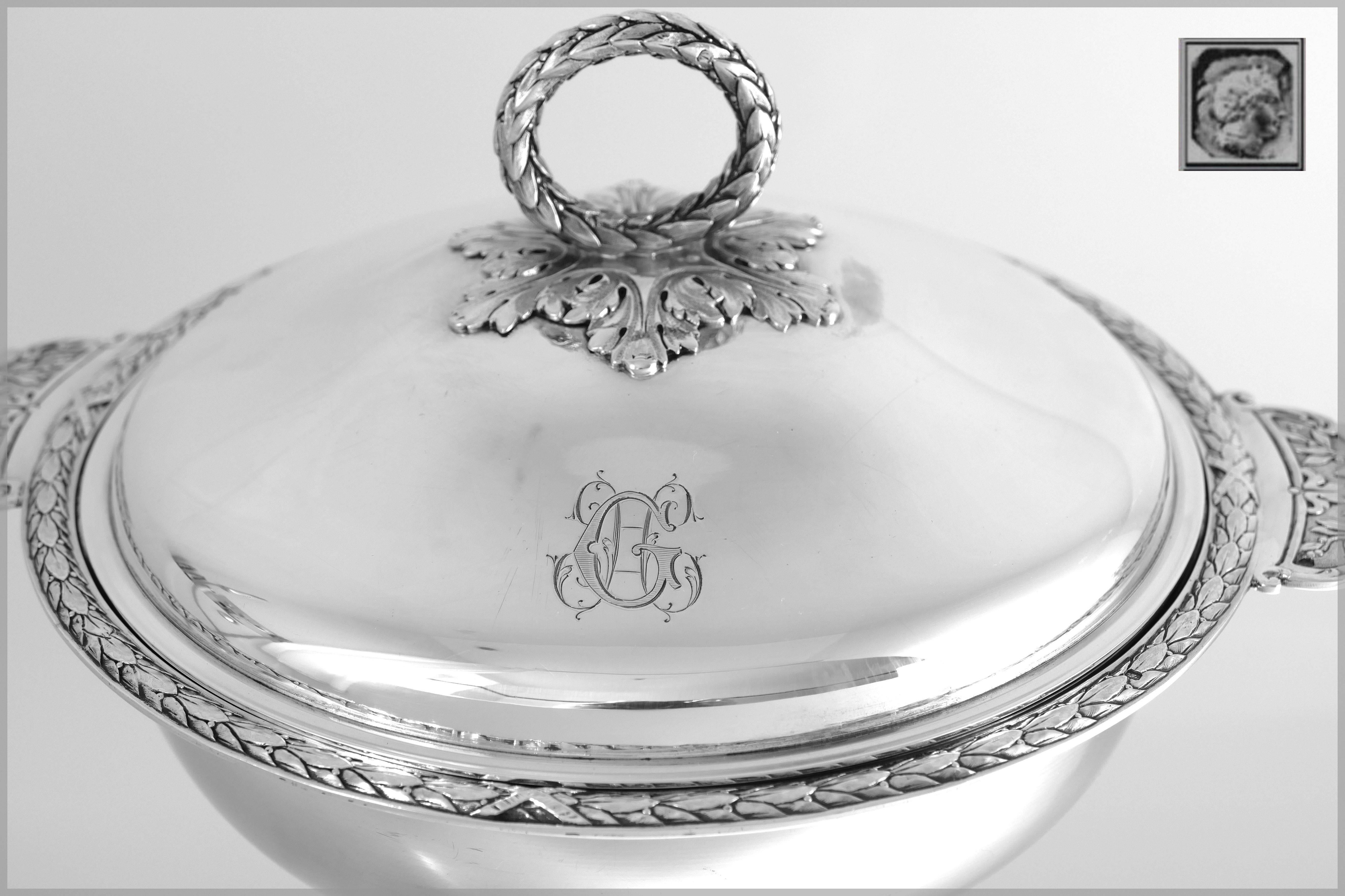 Lapeyre French Sterling Silver Ecuelle Covered Serving Dish/Tureen Neoclassical In Excellent Condition In TRIAIZE, PAYS DE LOIRE