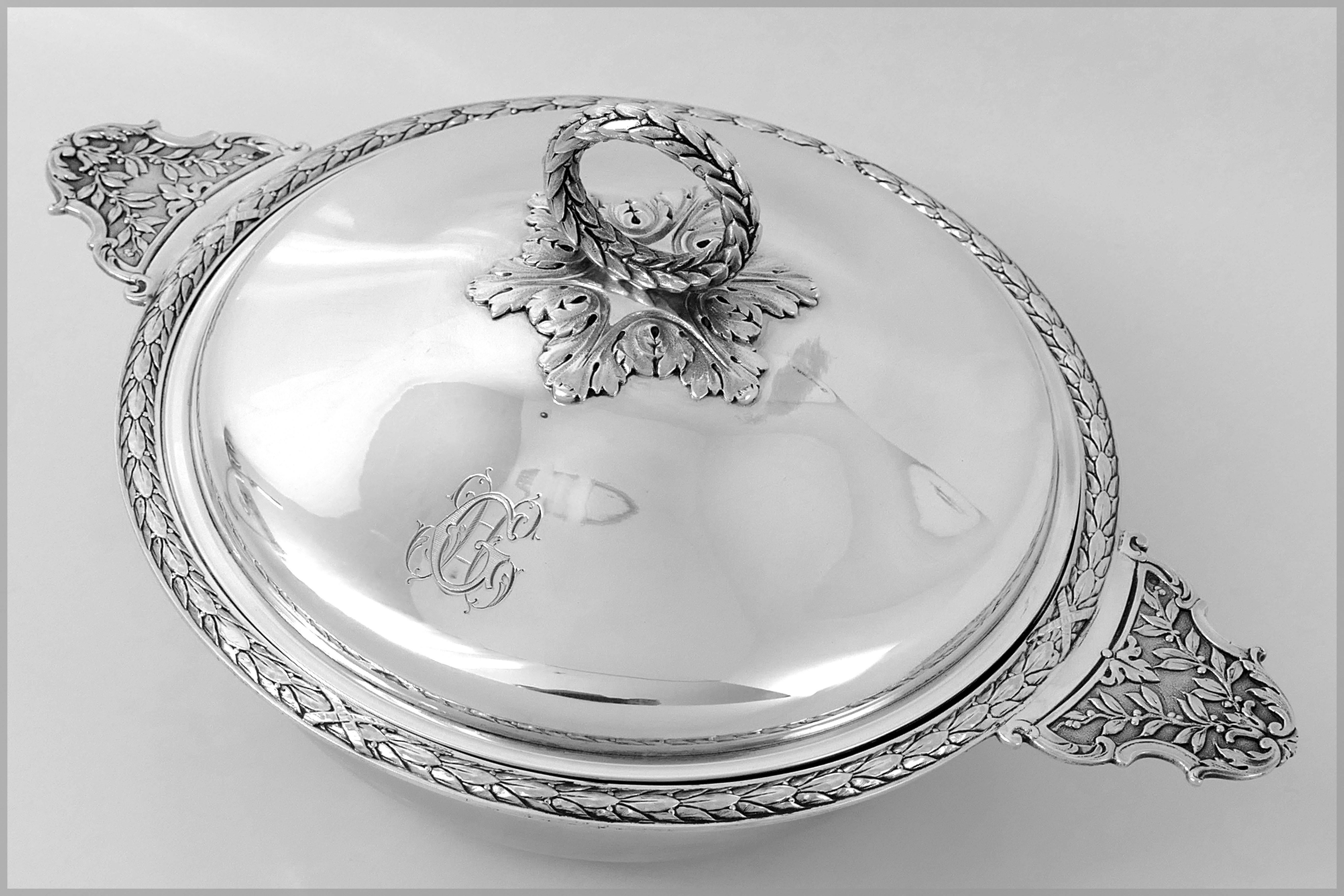 Lapeyre French Sterling Silver Ecuelle Covered Serving Dish/Tureen Neoclassical 5