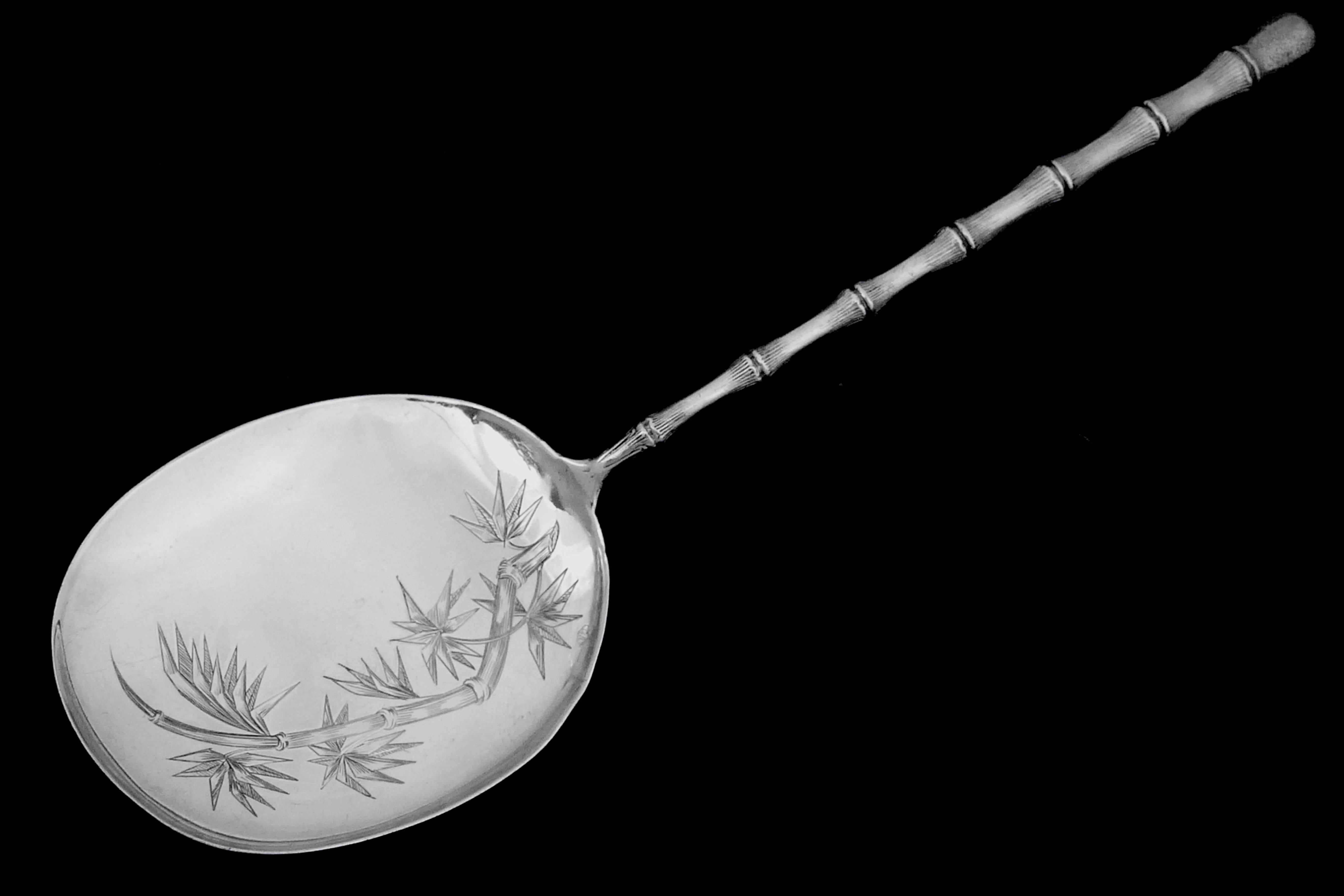 Puiforcat Rare French Sterling Silver Ice Cream Spoon Bamboo Model In Excellent Condition In TRIAIZE, PAYS DE LOIRE