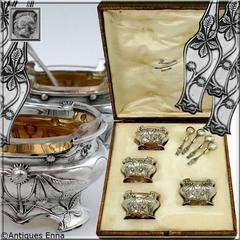 Molle French Sterling Silver 18-Karat Gold Four Salt Cellars, Box, Chestnuts