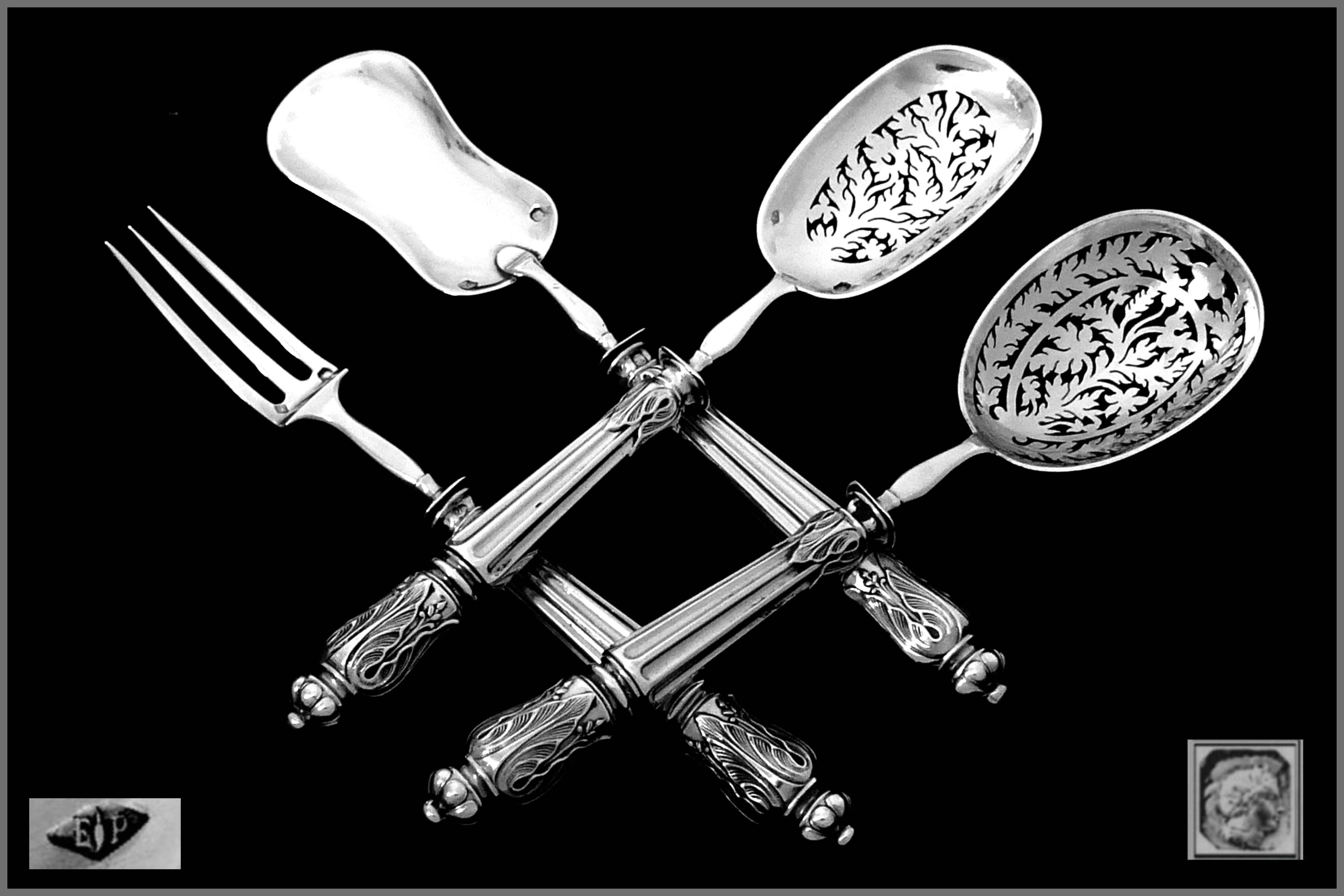 Puiforcat French All Sterling Silver Dessert Hors d'Oeuvre Set Napoleon III For Sale 4