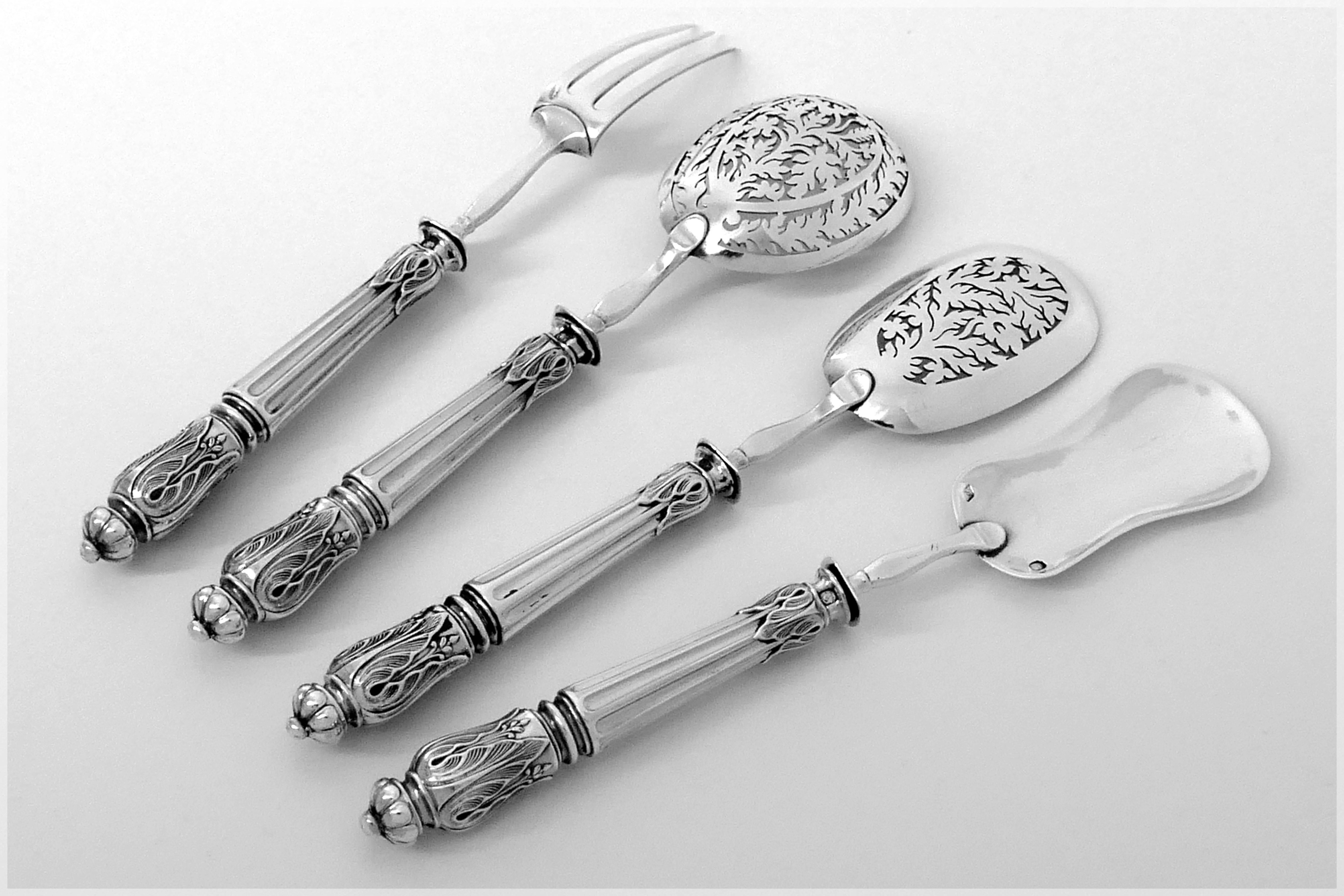 Puiforcat French All Sterling Silver Dessert Hors d'Oeuvre Set Napoleon III For Sale 3
