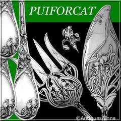 Puiforcat Rare French All Sterling Silver Fish Servers Two-Piece Iris Pattern