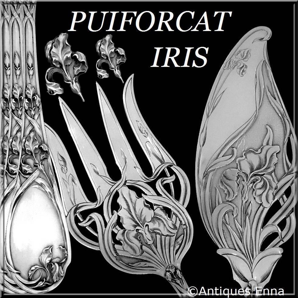 Puiforcat Rare French All Sterling Silver Fish Servers Two-Piece Iris Pattern 4